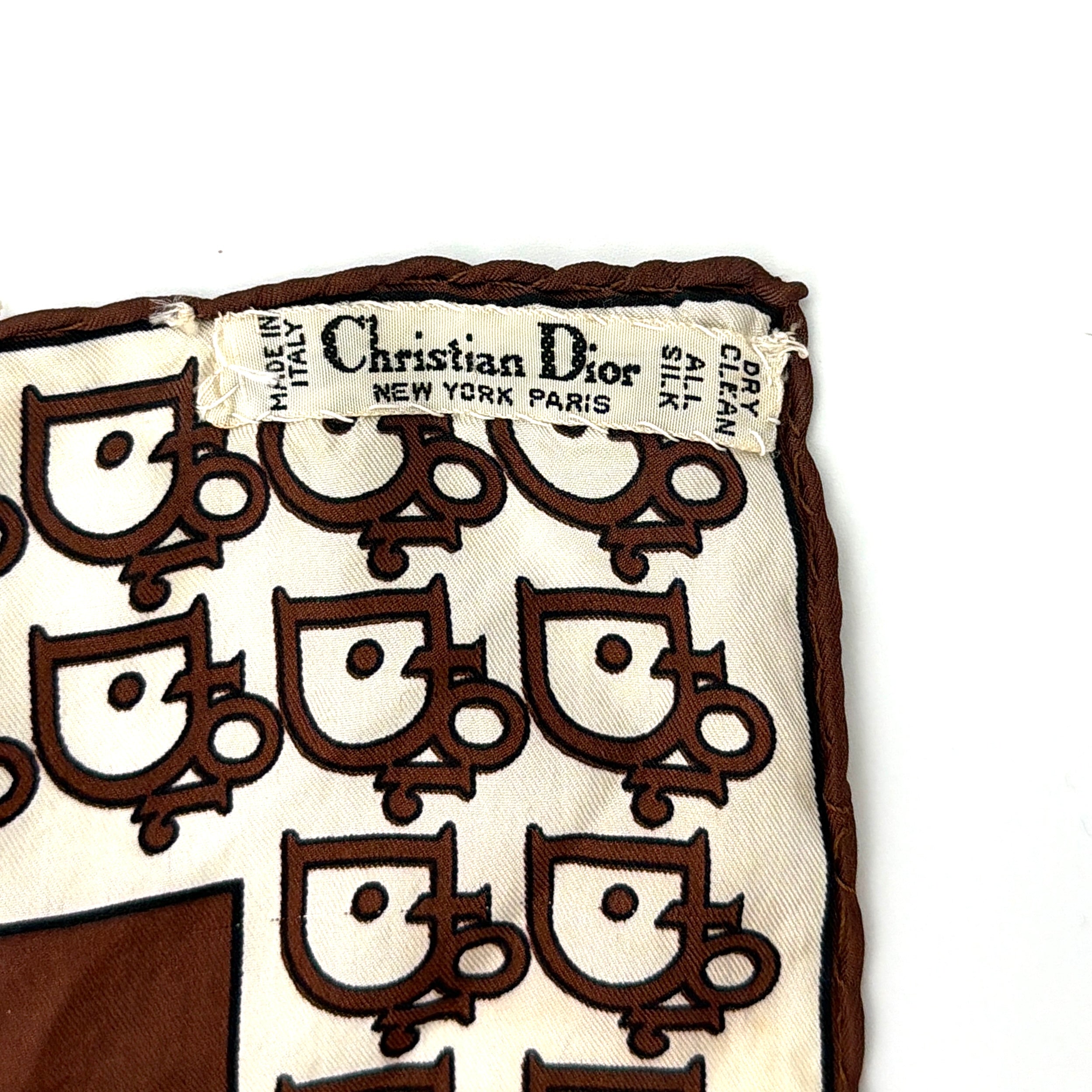 Dior Monogram Logo Silk Scarf Brown/White
