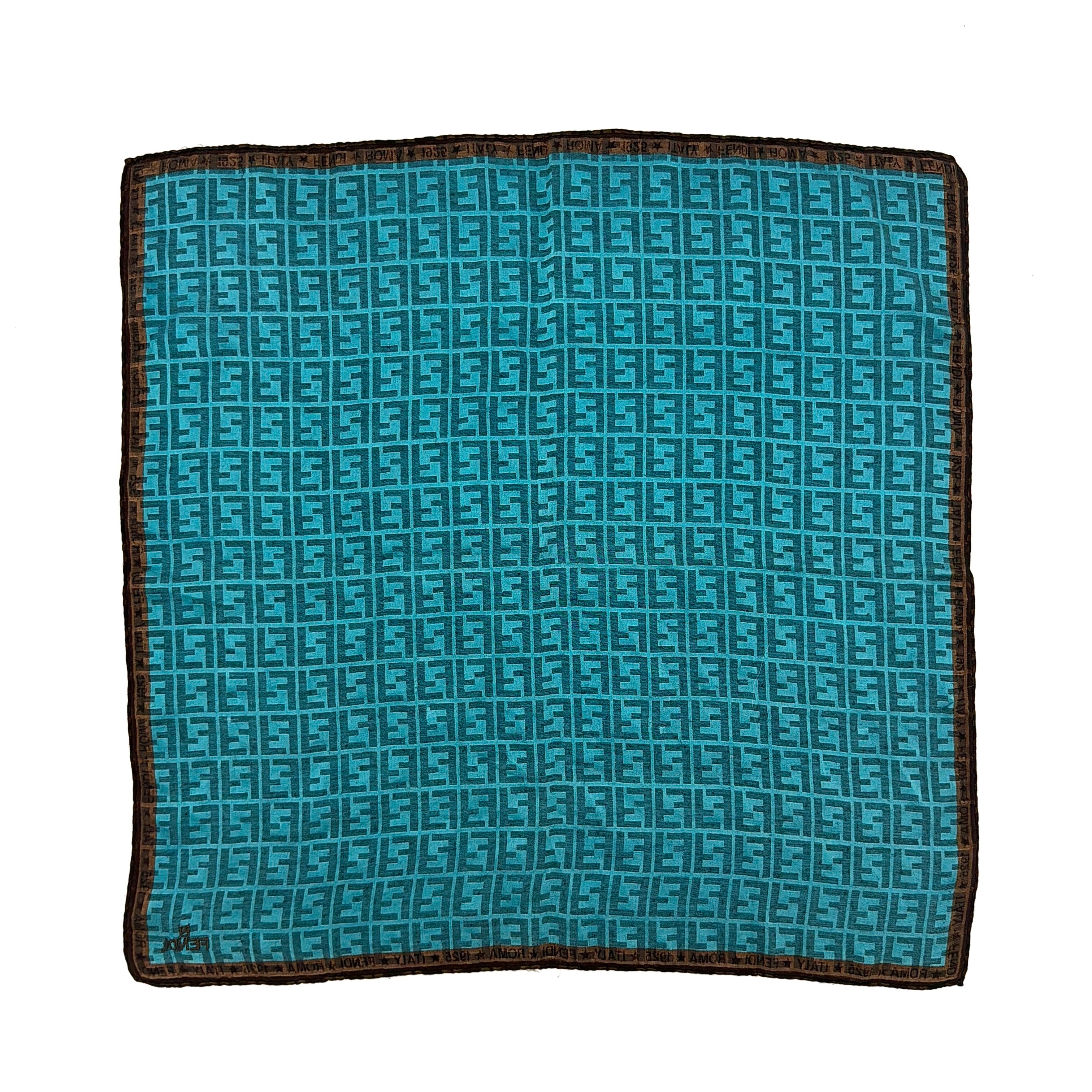 Fendi FF Zucca Monogram Silk Scarf Aqua/Brown