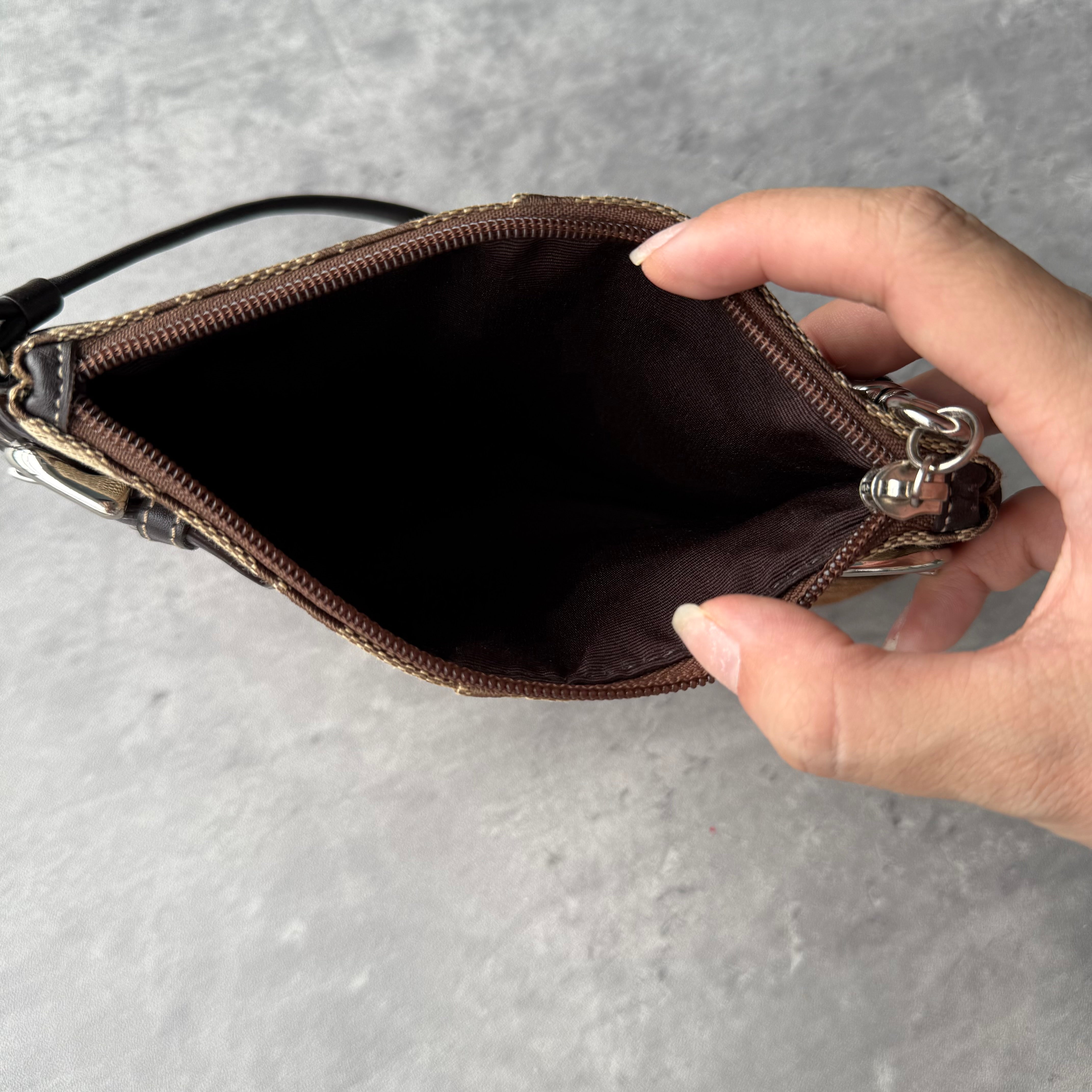 Coach Signature Y2K Soho Buckle Wristlet Brown