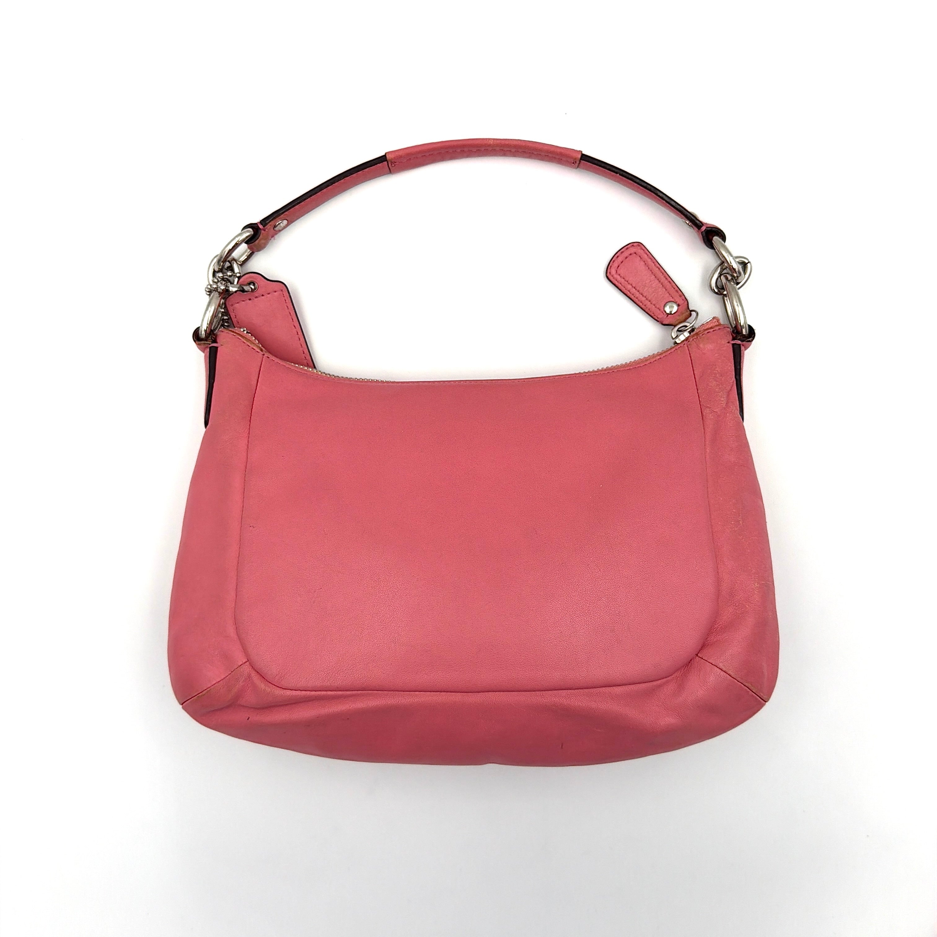 Coach Kristin 2Way Shoulder Bag in pink leather with silver hardware and detachable strap, displayed with both handle and crossbody option.