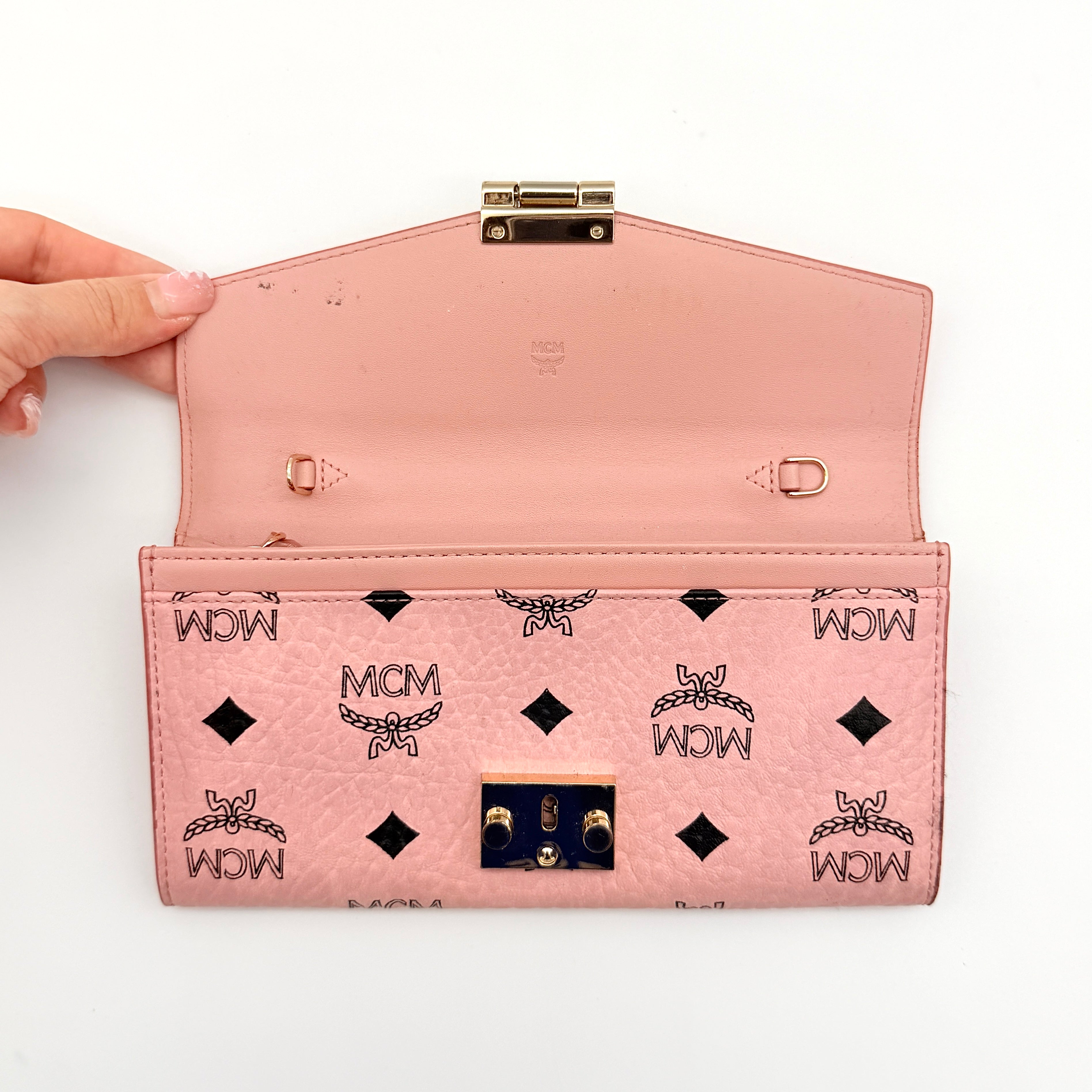 MCM Patricia Visetos Long Wallet Pink