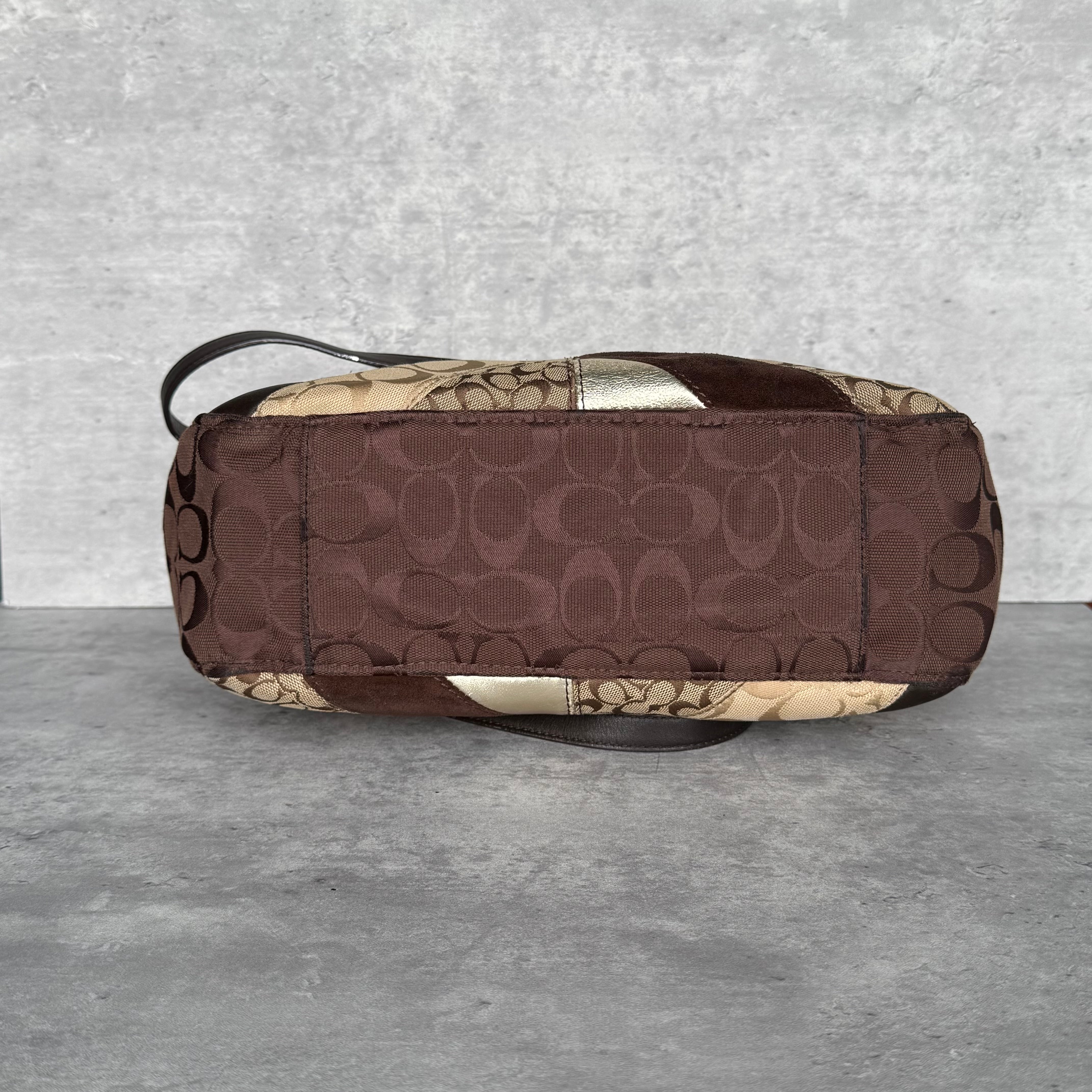 Coach Y2K Chevron Patchwork Tote Bag Brown Multicolor