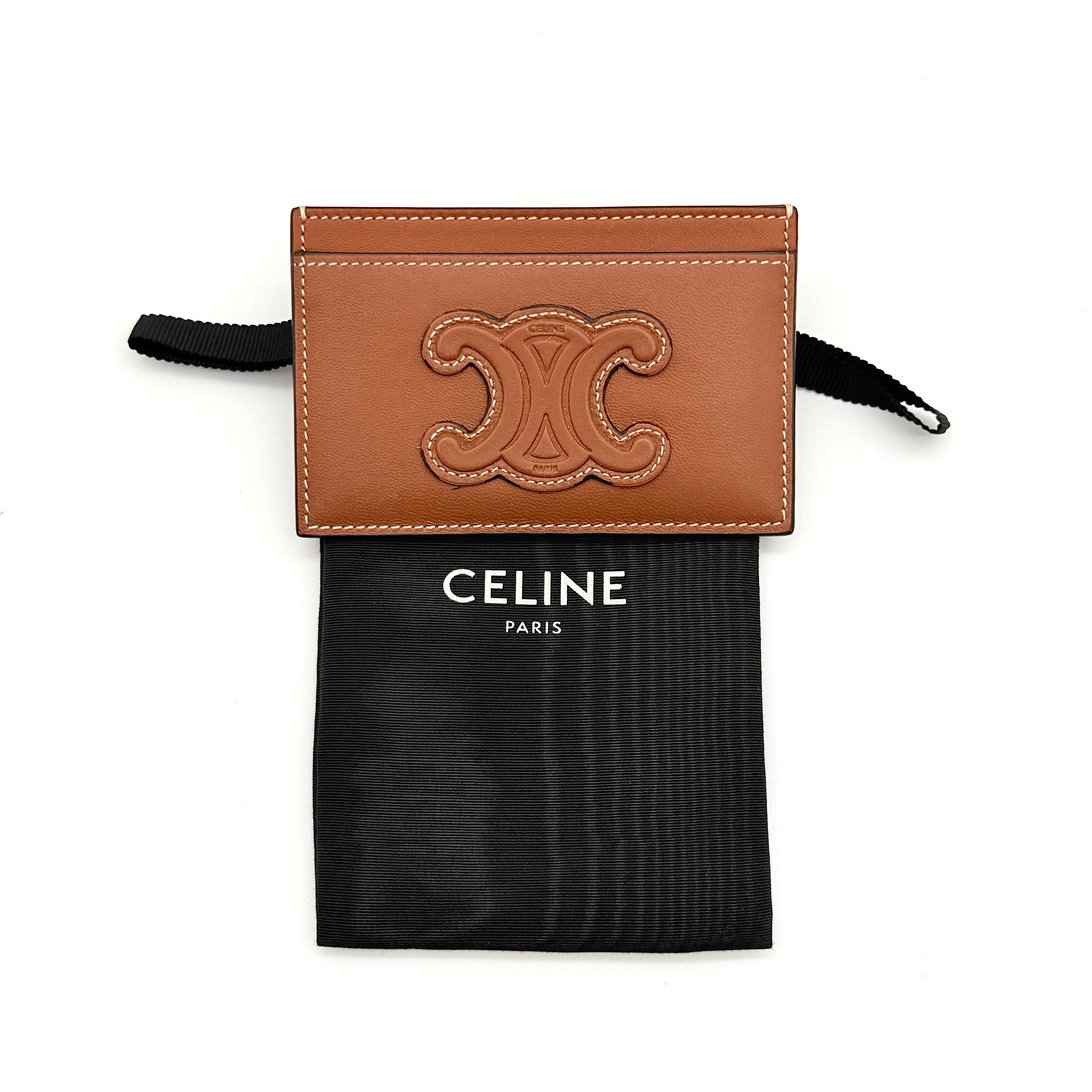 Celine Triomphe Leather Card Holder Tan