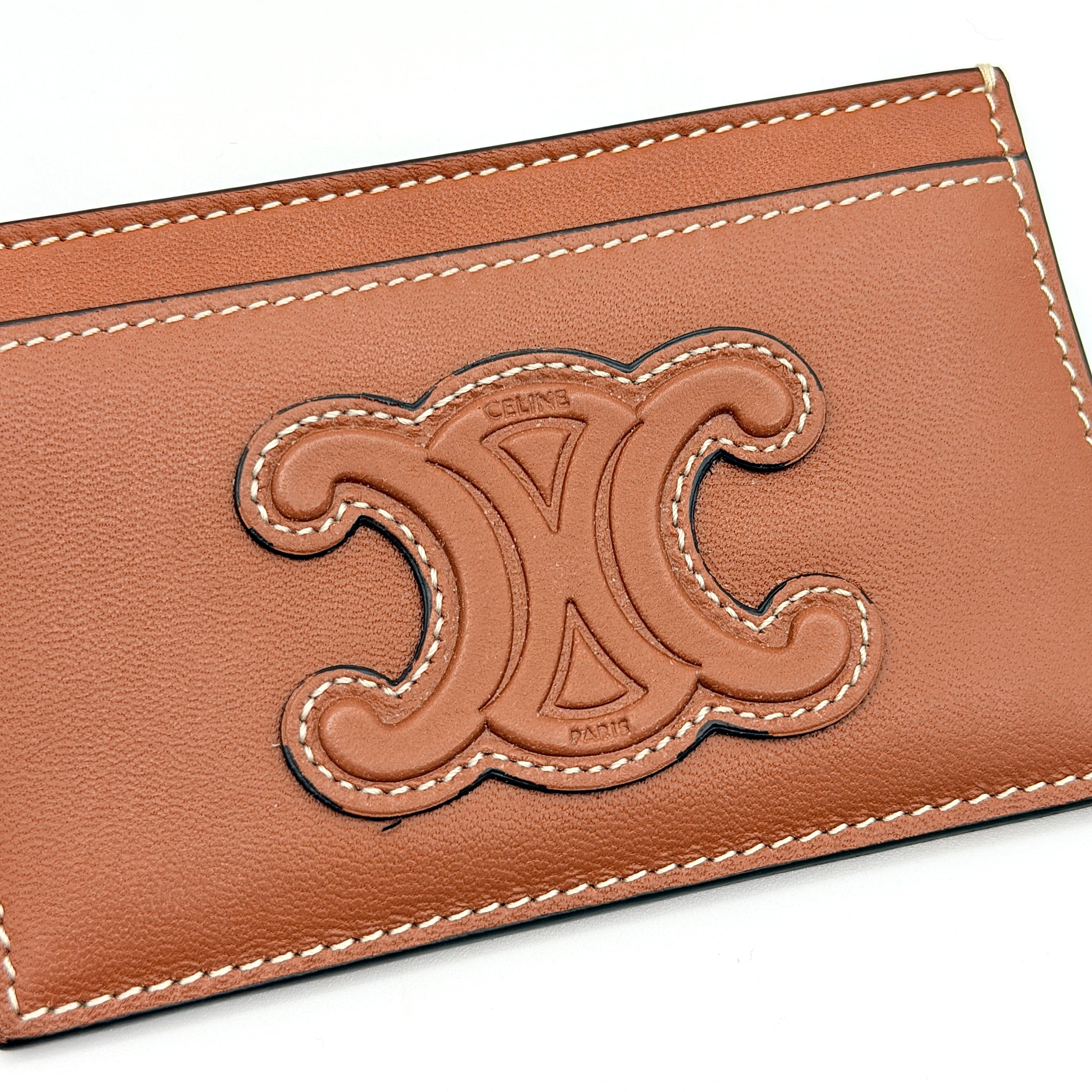 Celine Triomphe Leather Card Holder Tan