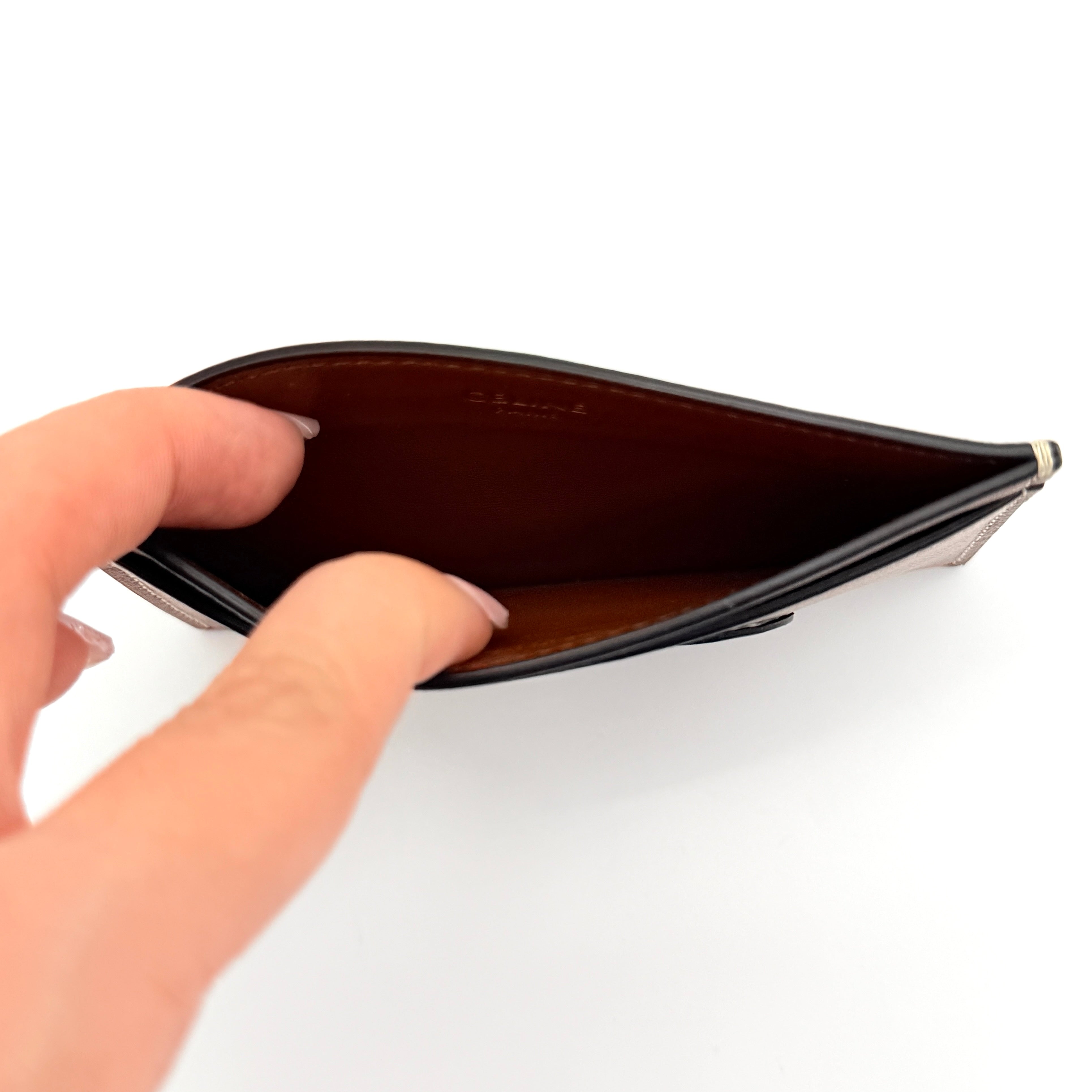 Celine Triomphe Leather Card Holder Tan