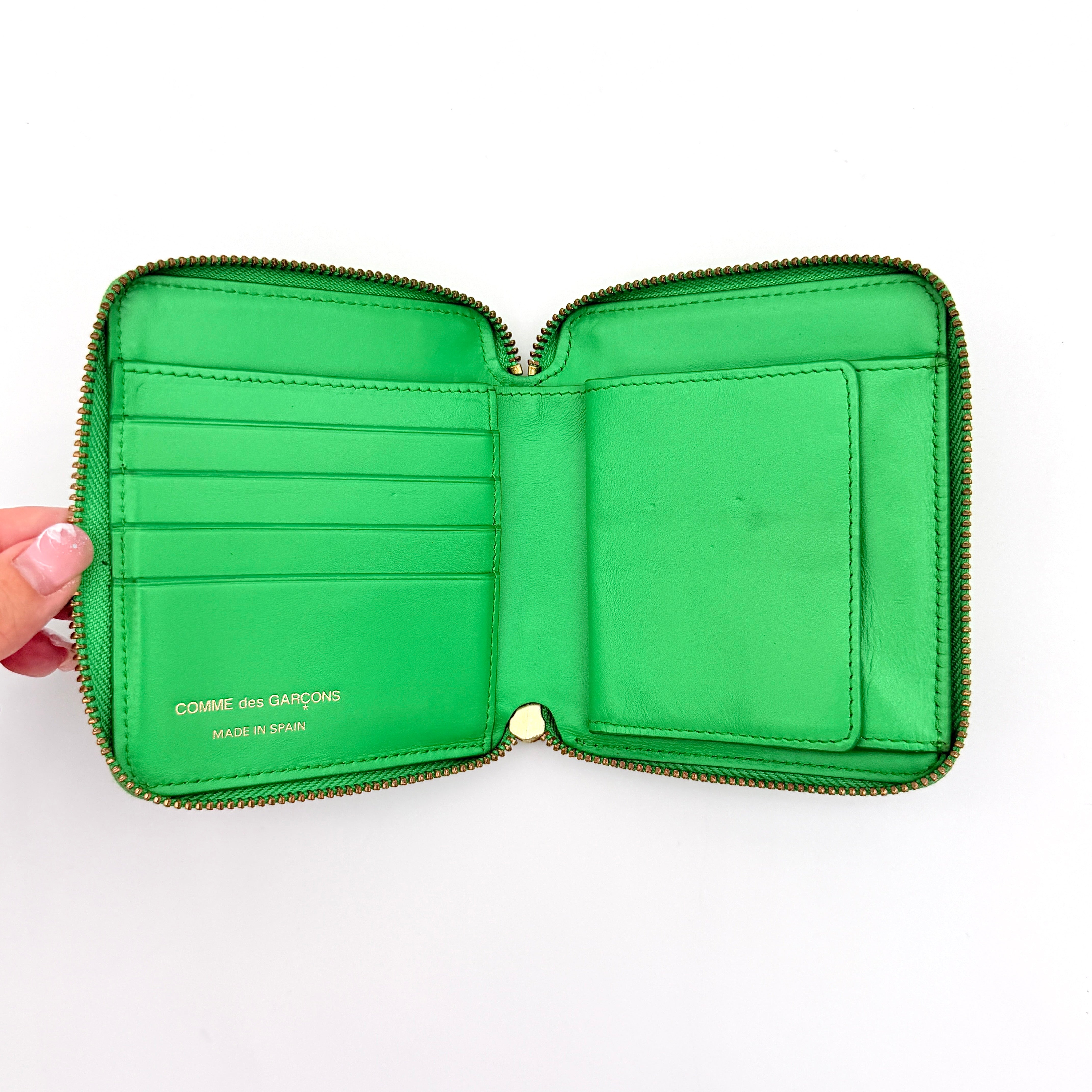 Comme des Garçons Leather Zipped Wallet Green