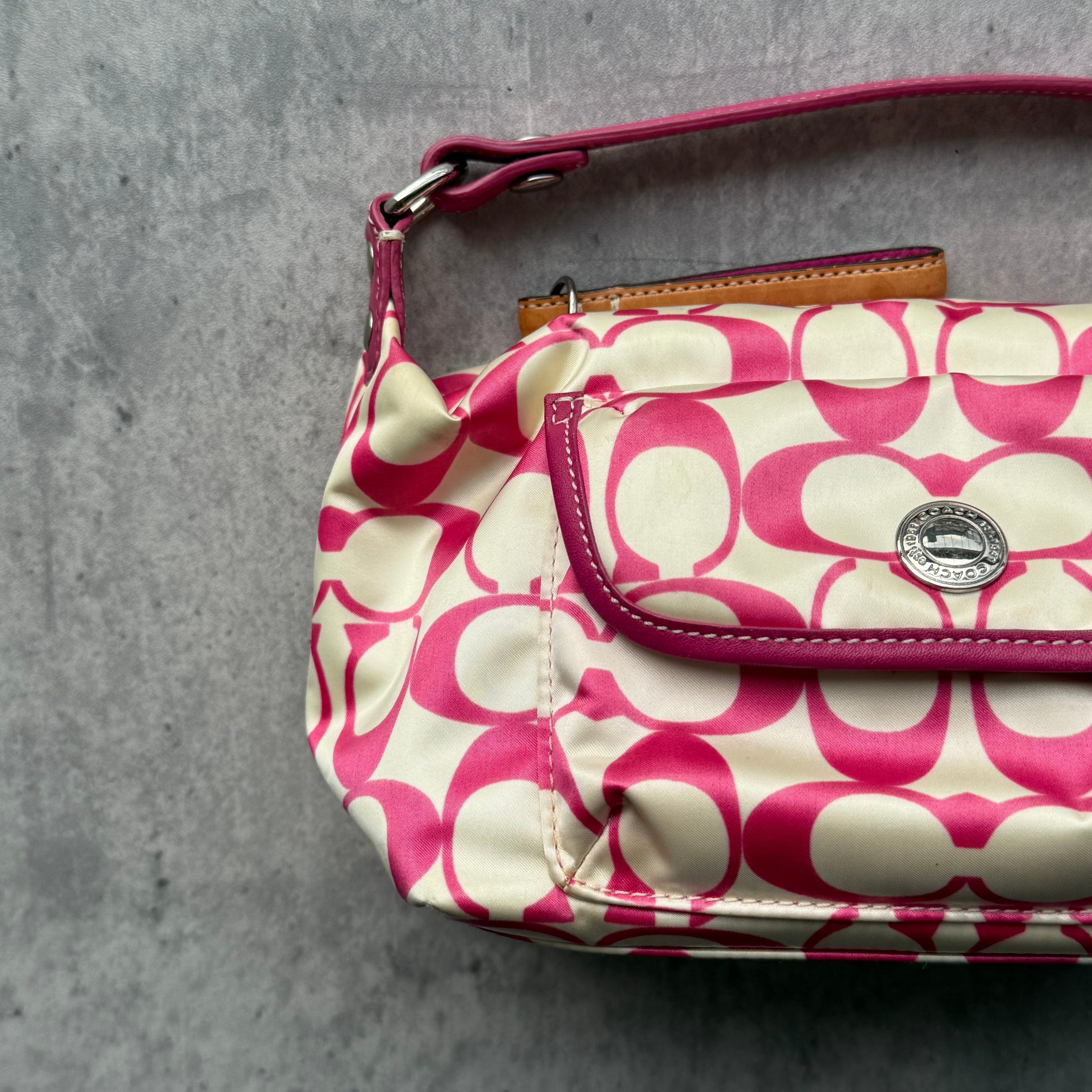 Coach Signature Canvas Mini Shoulder Bag Pink/White