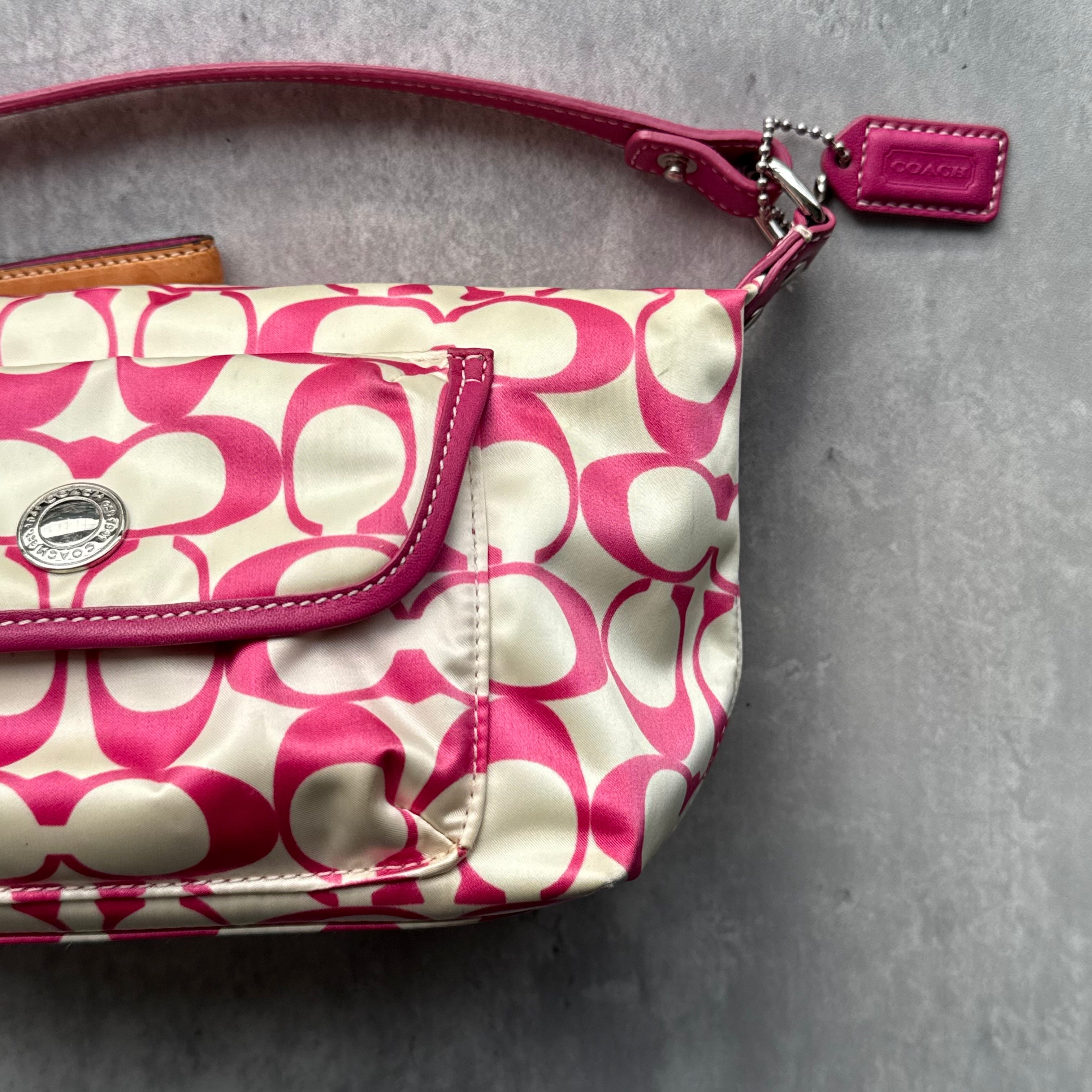 Coach Signature Canvas Mini Shoulder Bag Pink/White