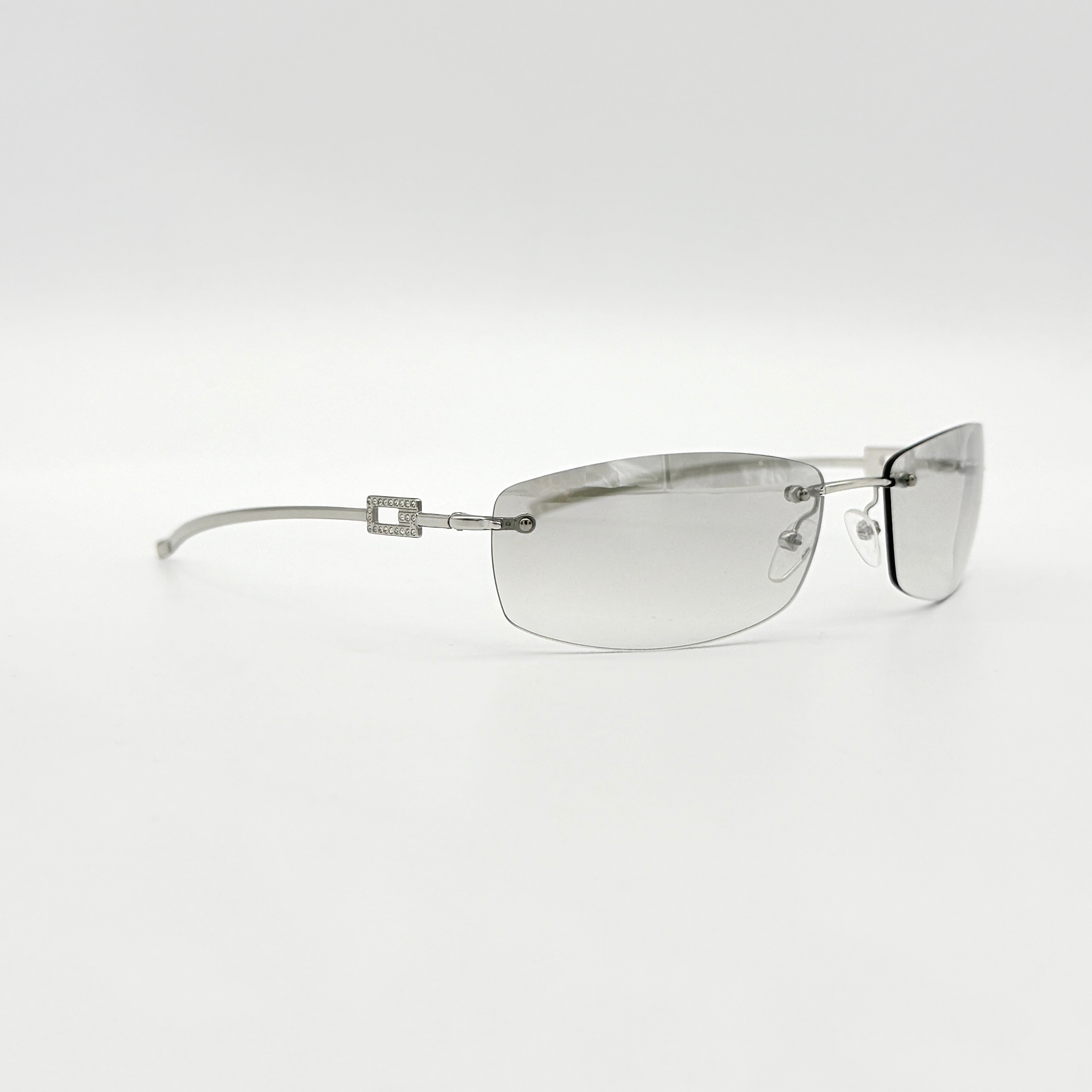 Gucci Y2K Rhinestone GG1784 Rimless Sunglasses Silver