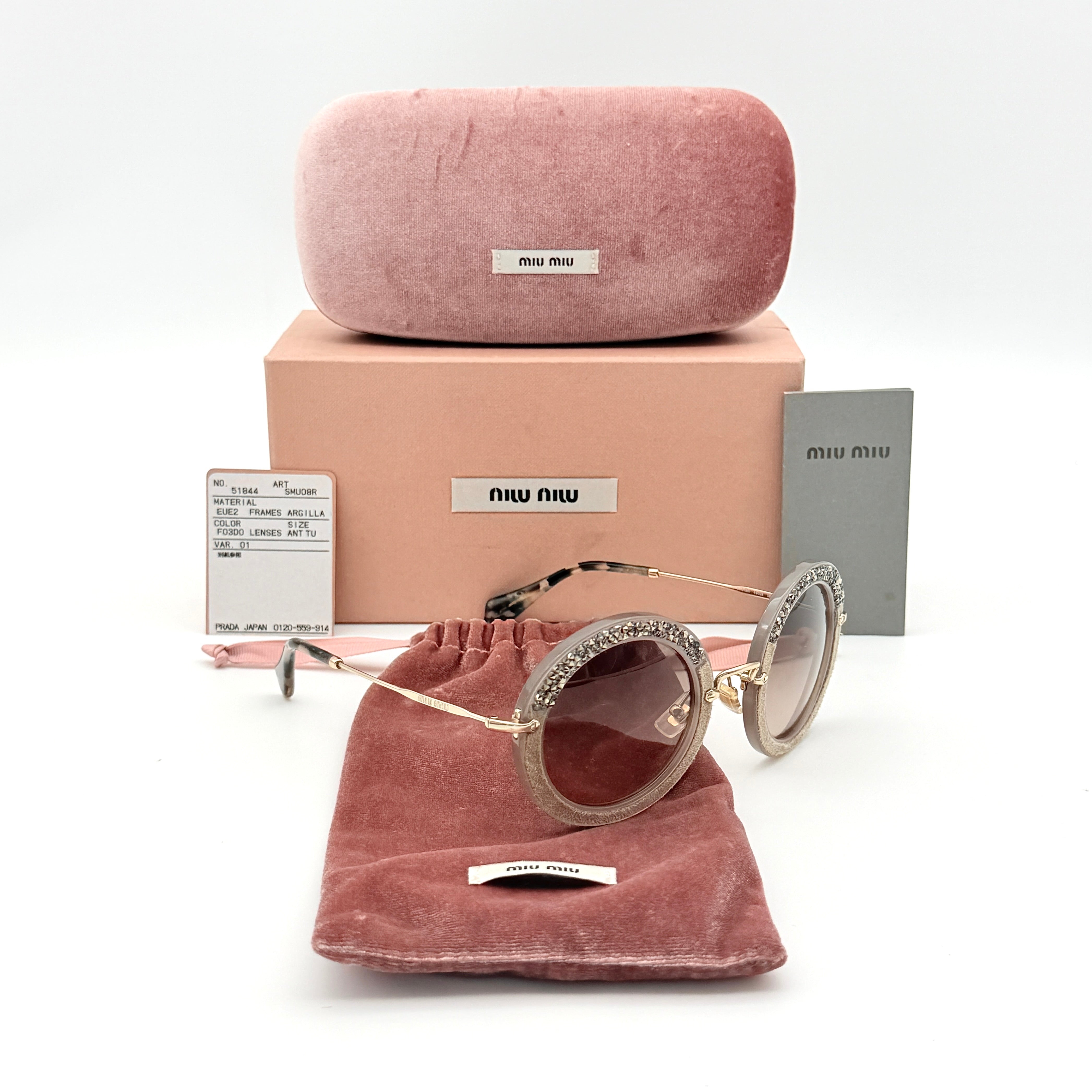 Miu Miu SMU 08R Round Crystal Sunglasses Gold
