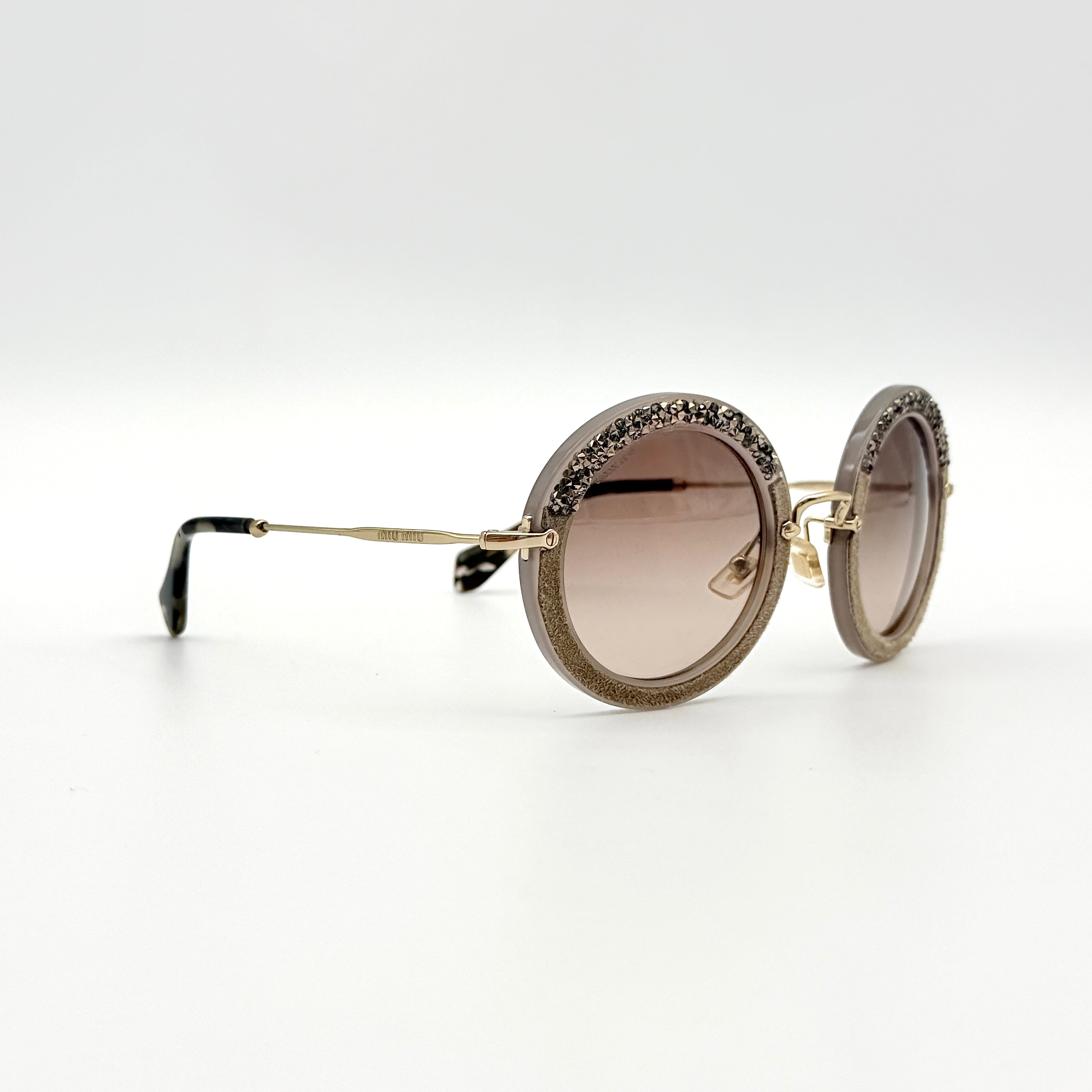 Miu Miu SMU 08R Round Crystal Sunglasses Gold