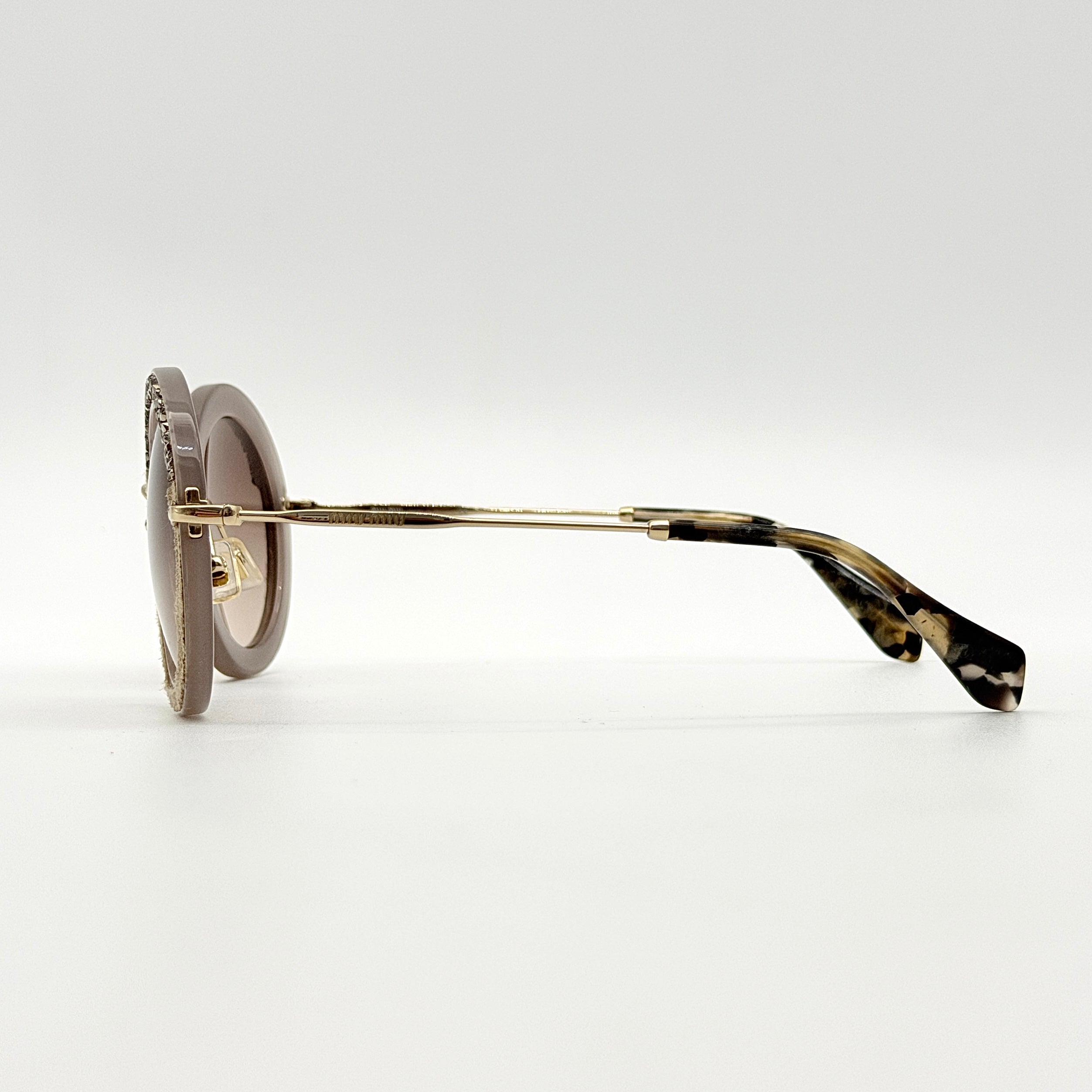 Miu Miu SMU 08R Round Crystal Sunglasses Gold