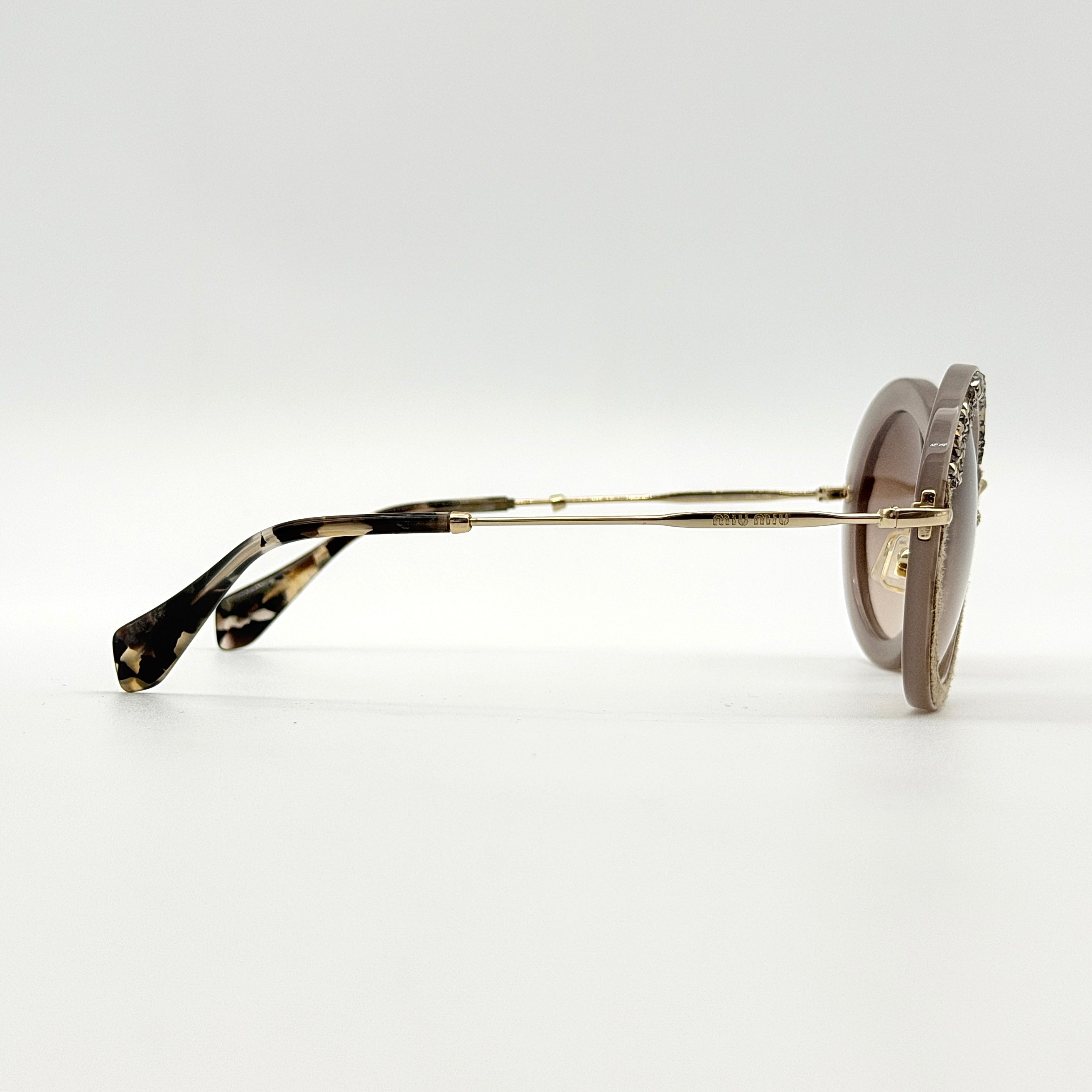 Miu Miu SMU 08R Round Crystal Sunglasses Gold