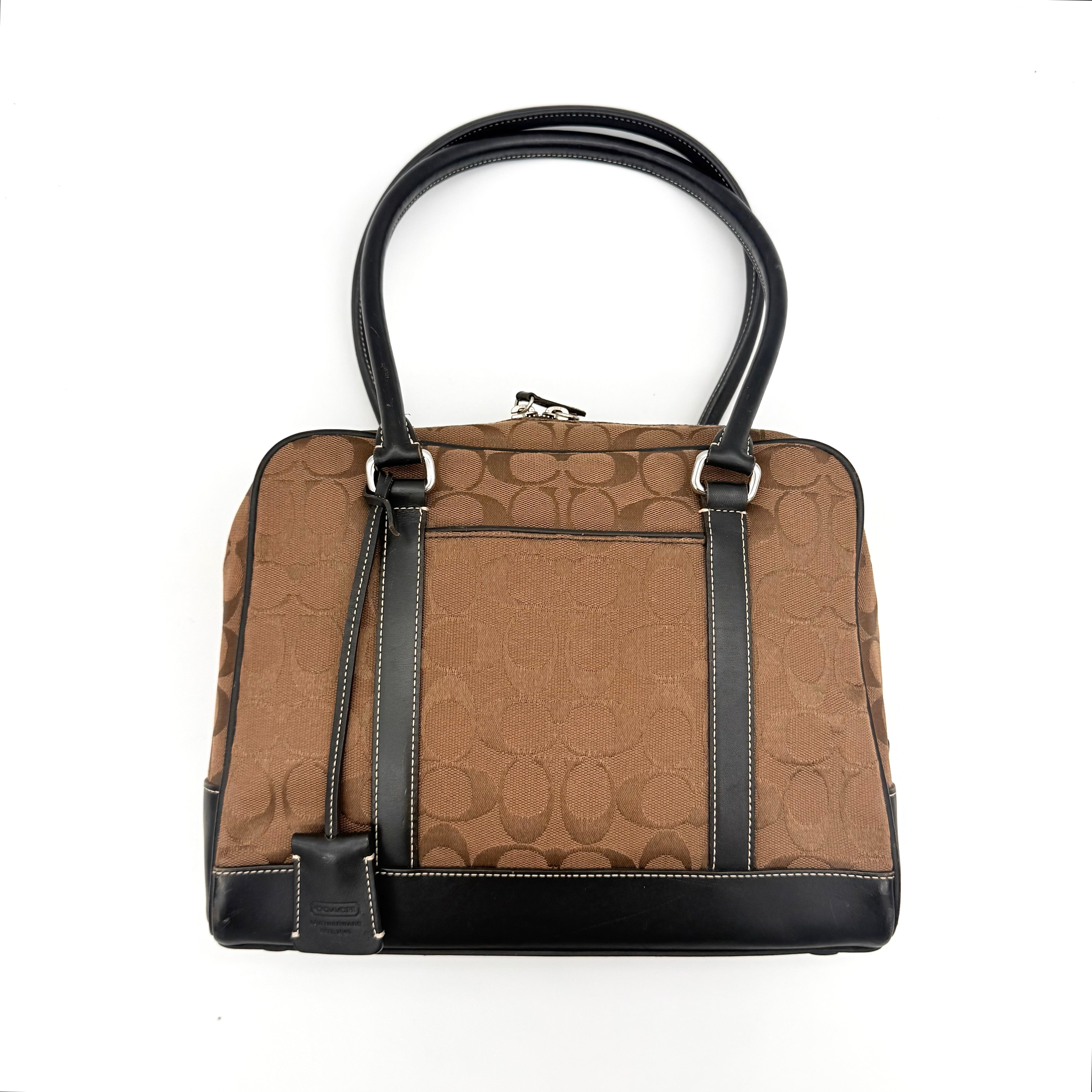 Coach Signature Canvas Satchel Handbag Brown/Black