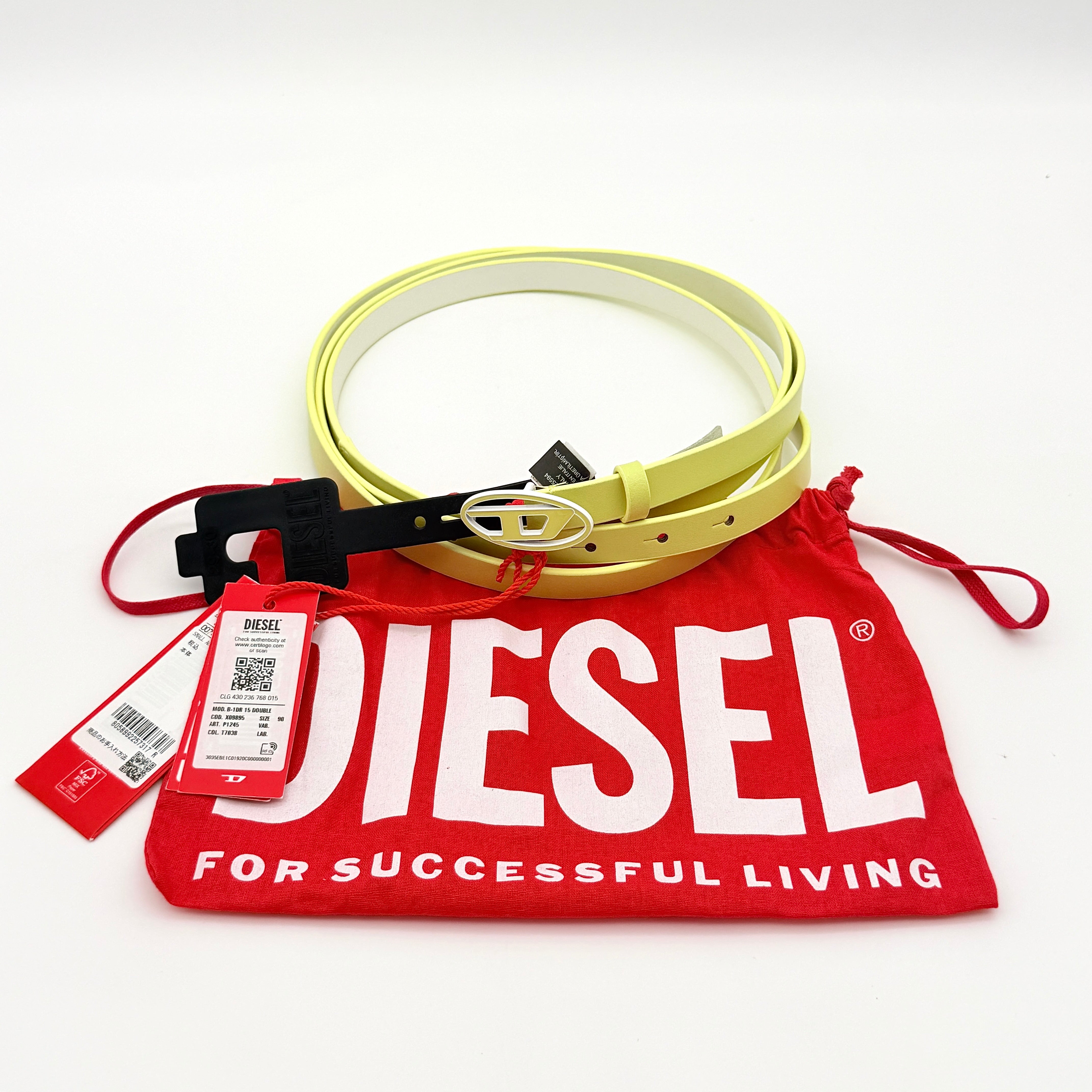 Diesel D-Logo B-1DR 15 Double Belt Yellow