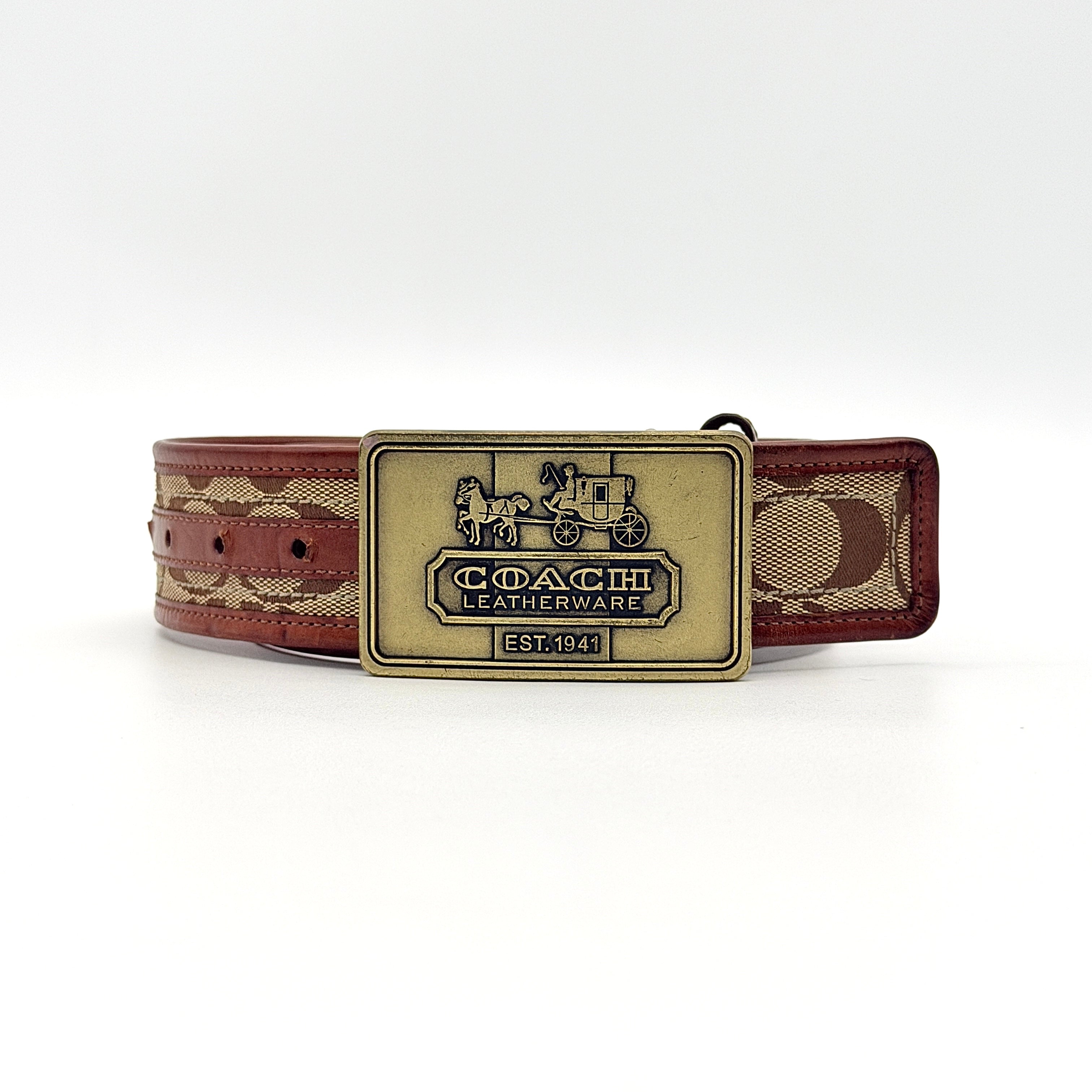 Coach Signature Canvas Buckle Belt Brown
