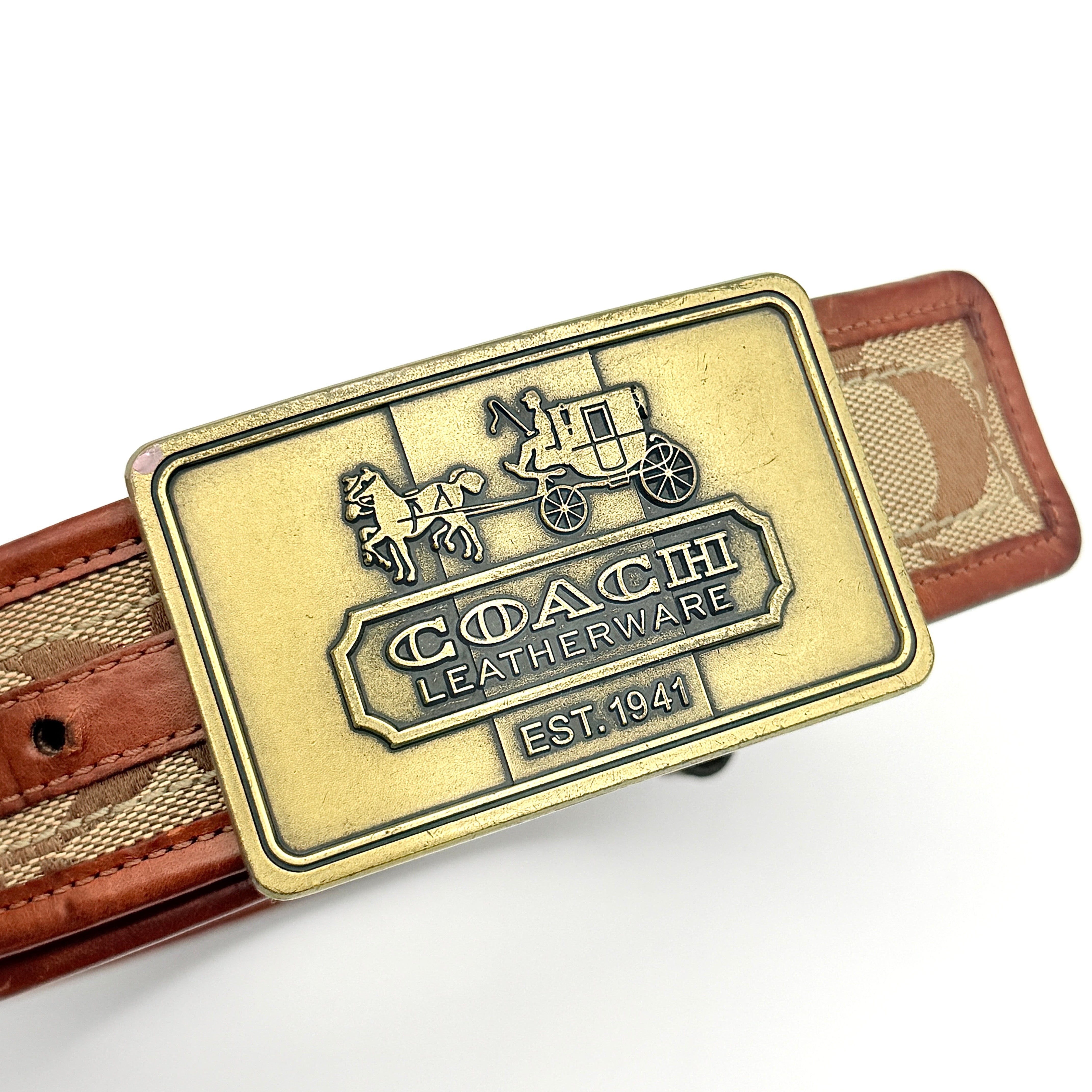 Coach Signature Canvas Buckle Belt Brown