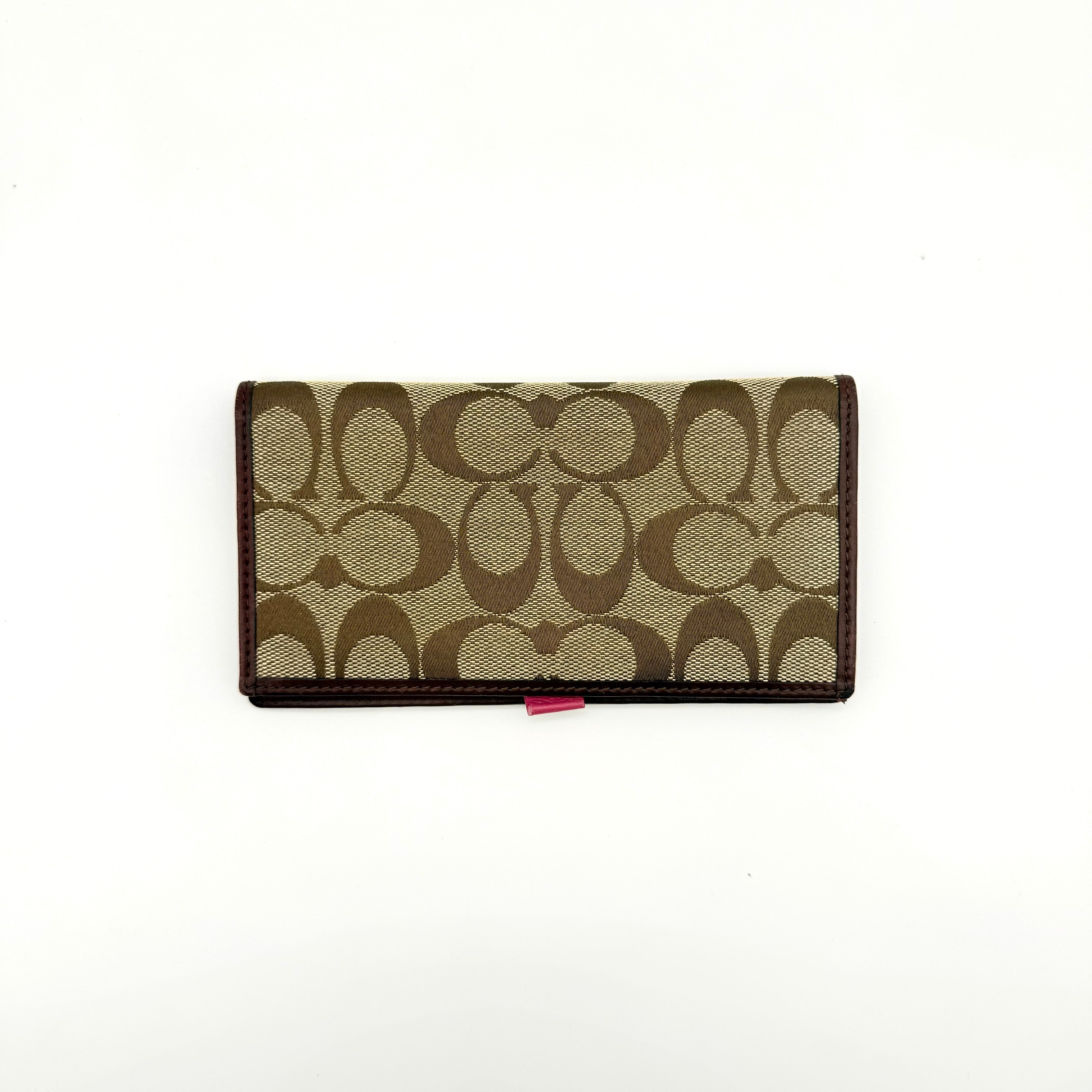 Coach Signature Canvas Long Wallet Beige/Pink