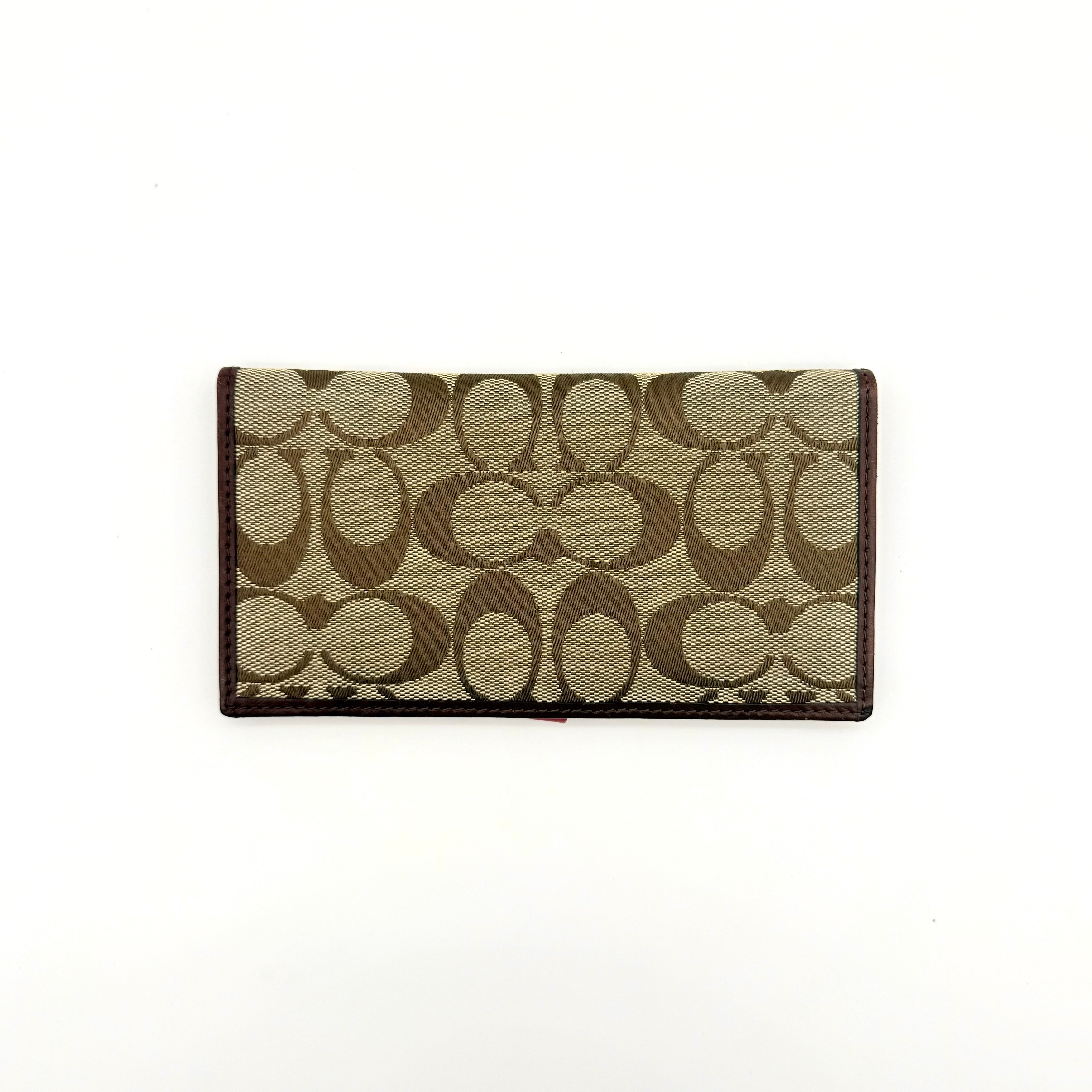 Coach Signature Canvas Long Wallet Beige/Pink