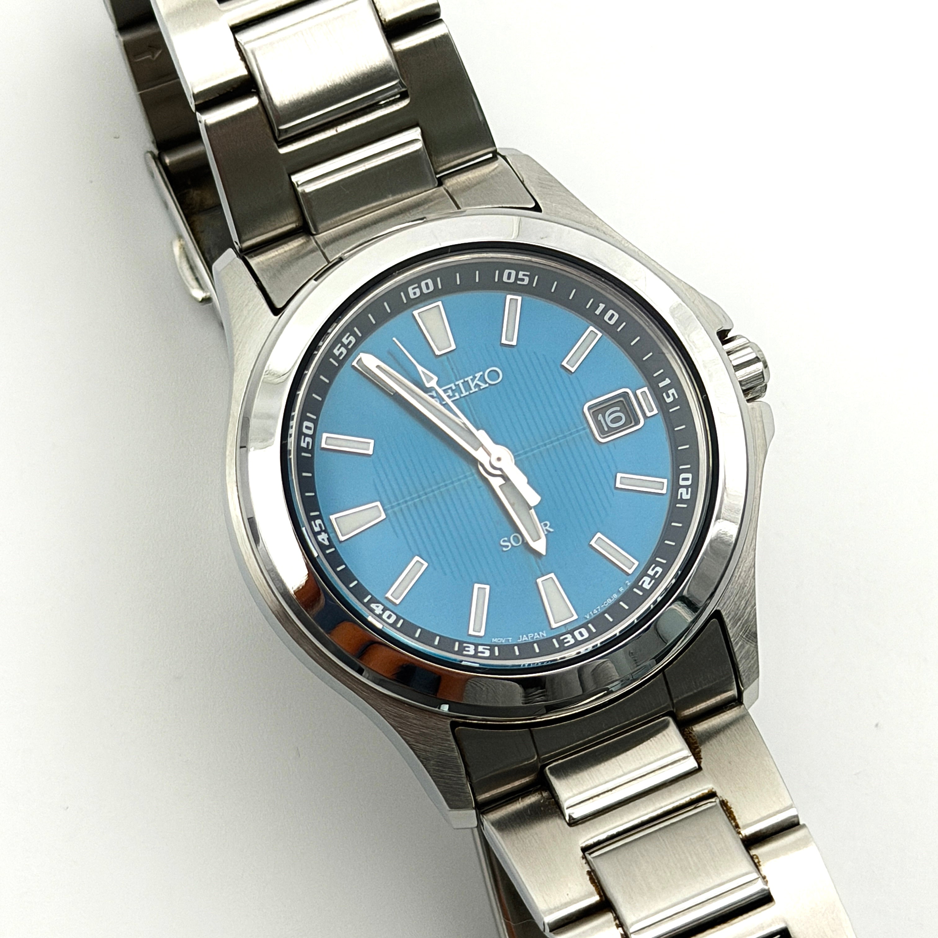 Seiko Solar V147-0AR0 Blue Dial Watch
