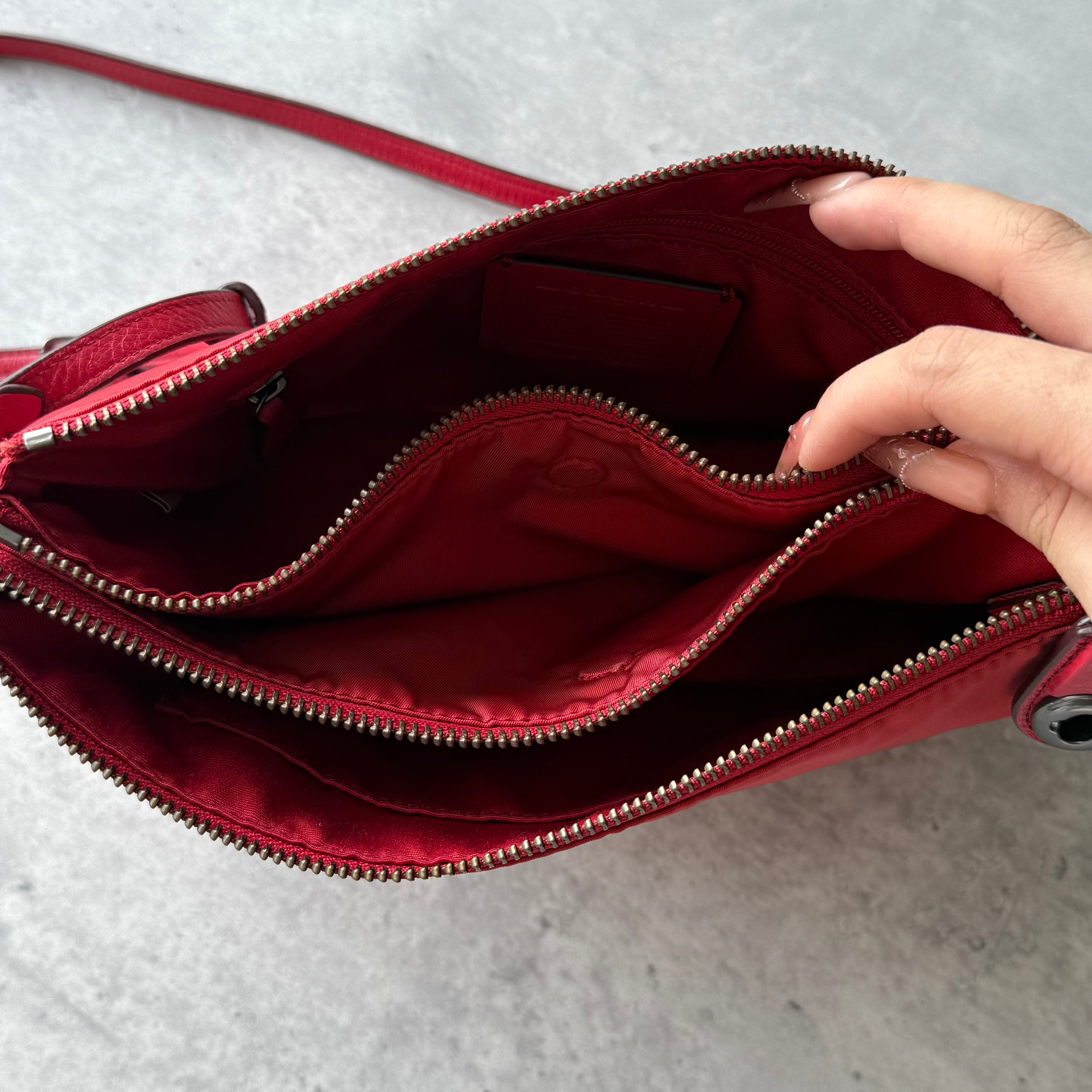 Coach Signature Nylon Crossbody Bag Red