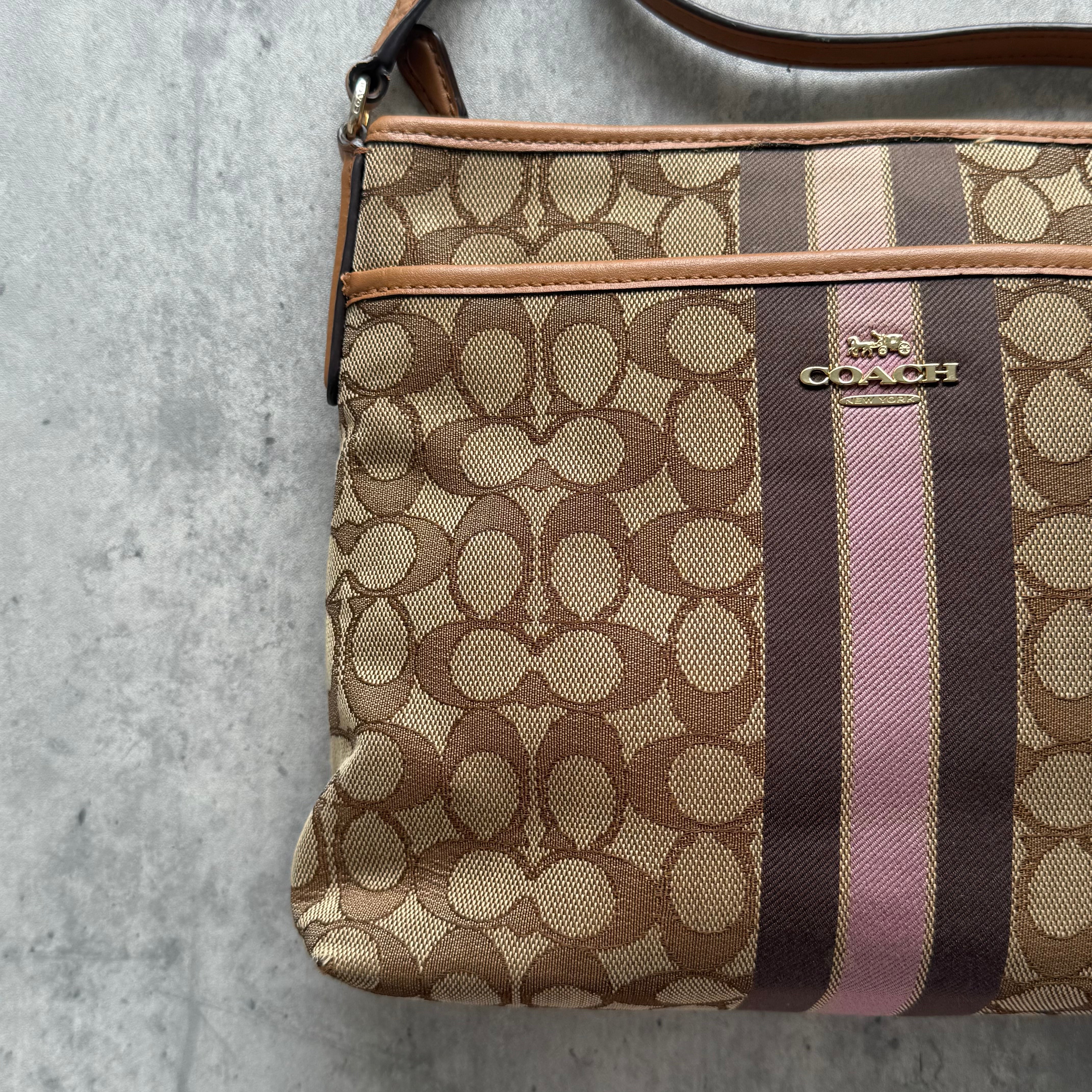 Coach Stripe File Crossbody Bag Pink/Beige