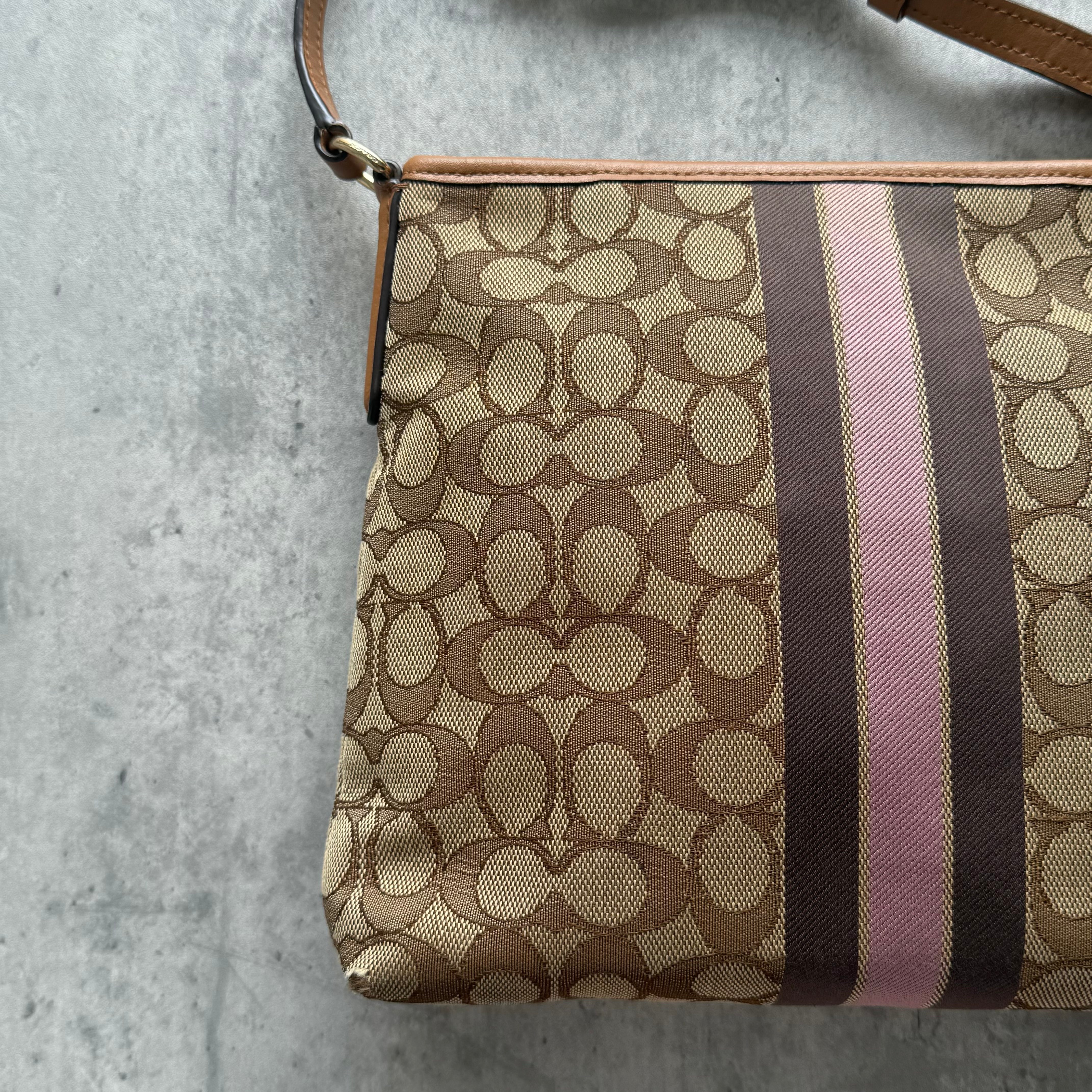 Coach Stripe File Crossbody Bag Pink/Beige