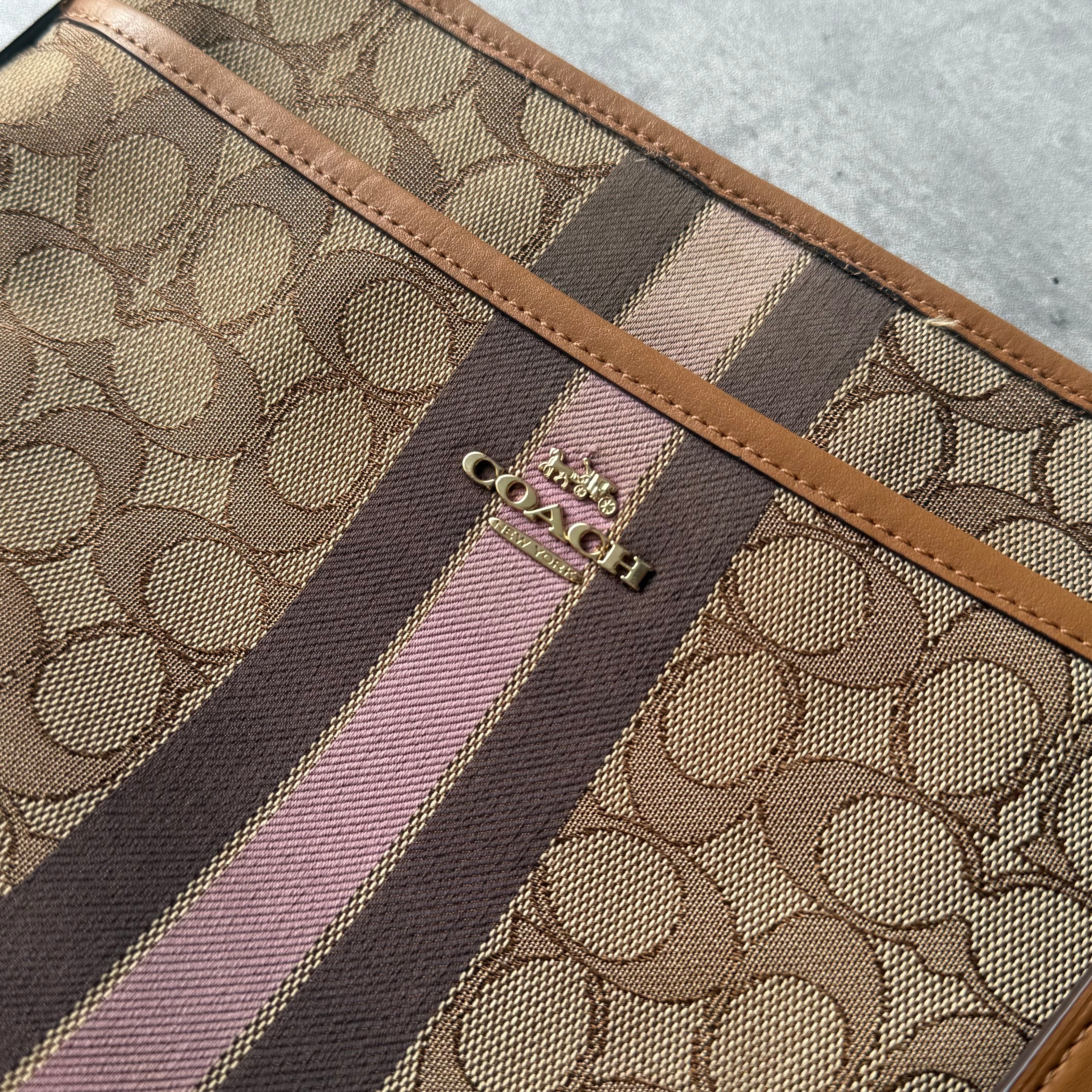 Coach Stripe File Crossbody Bag Pink/Beige