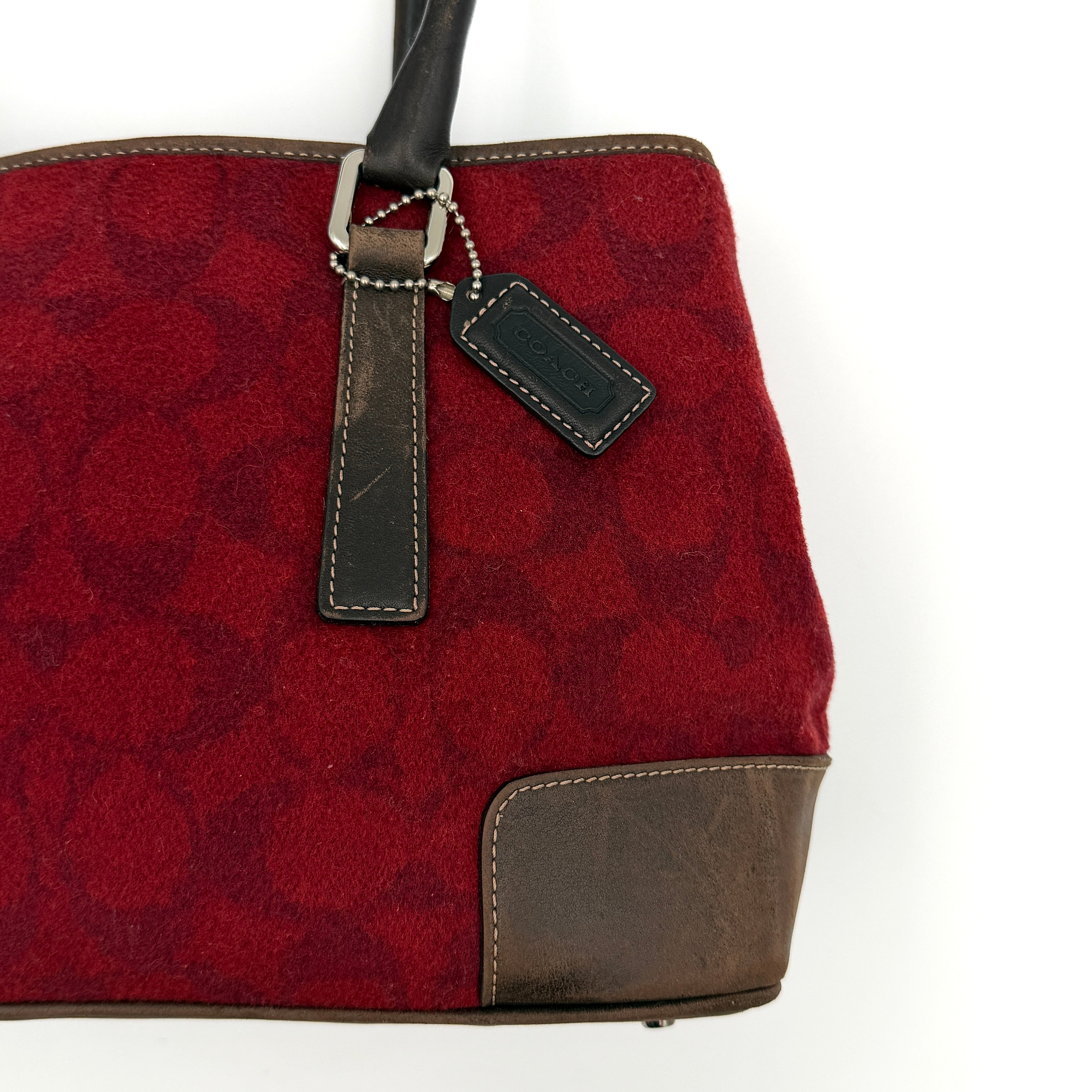 Coach Signature Canvas Wool Shoulder Bag Red/Brown