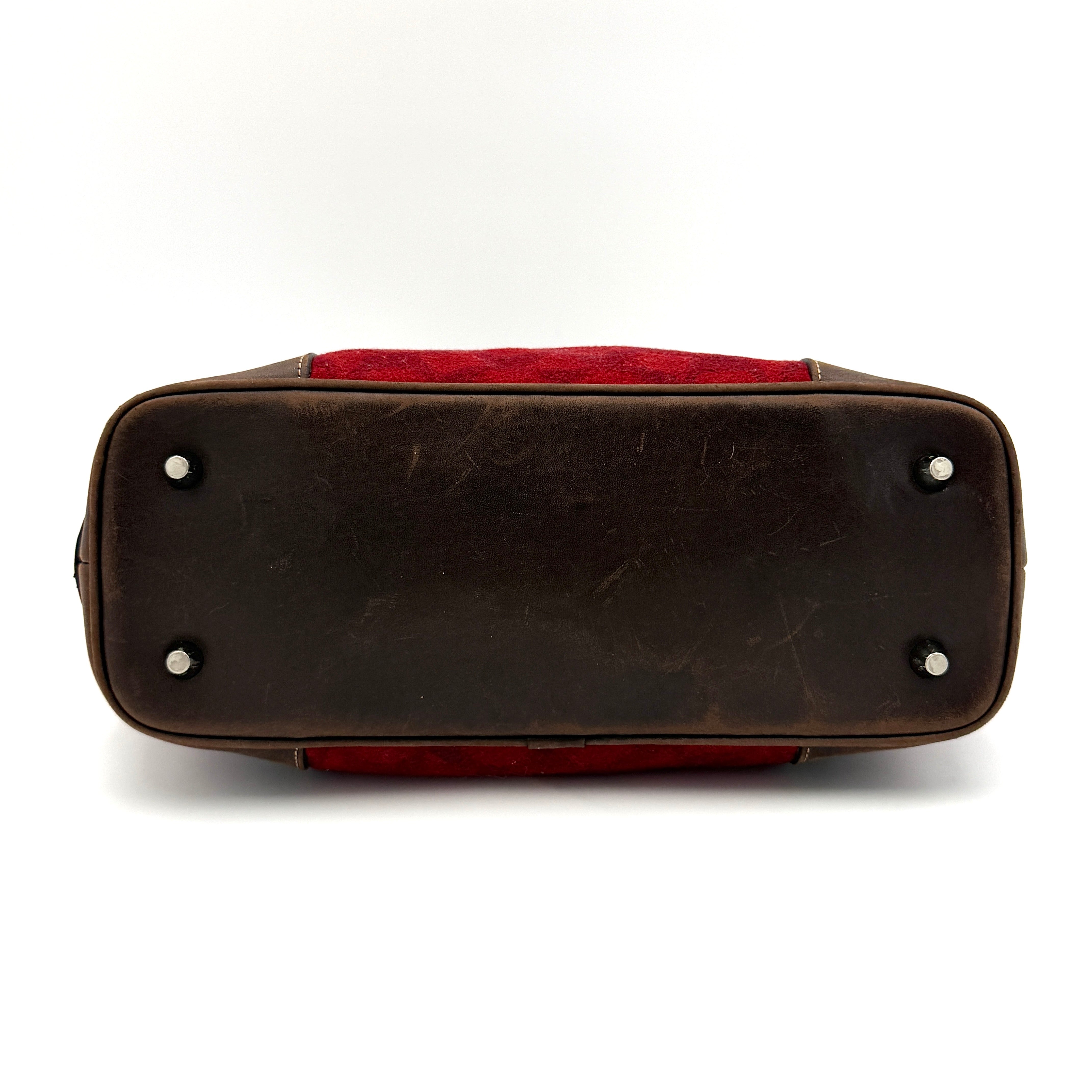 Coach Signature Canvas Wool Shoulder Bag Red/Brown