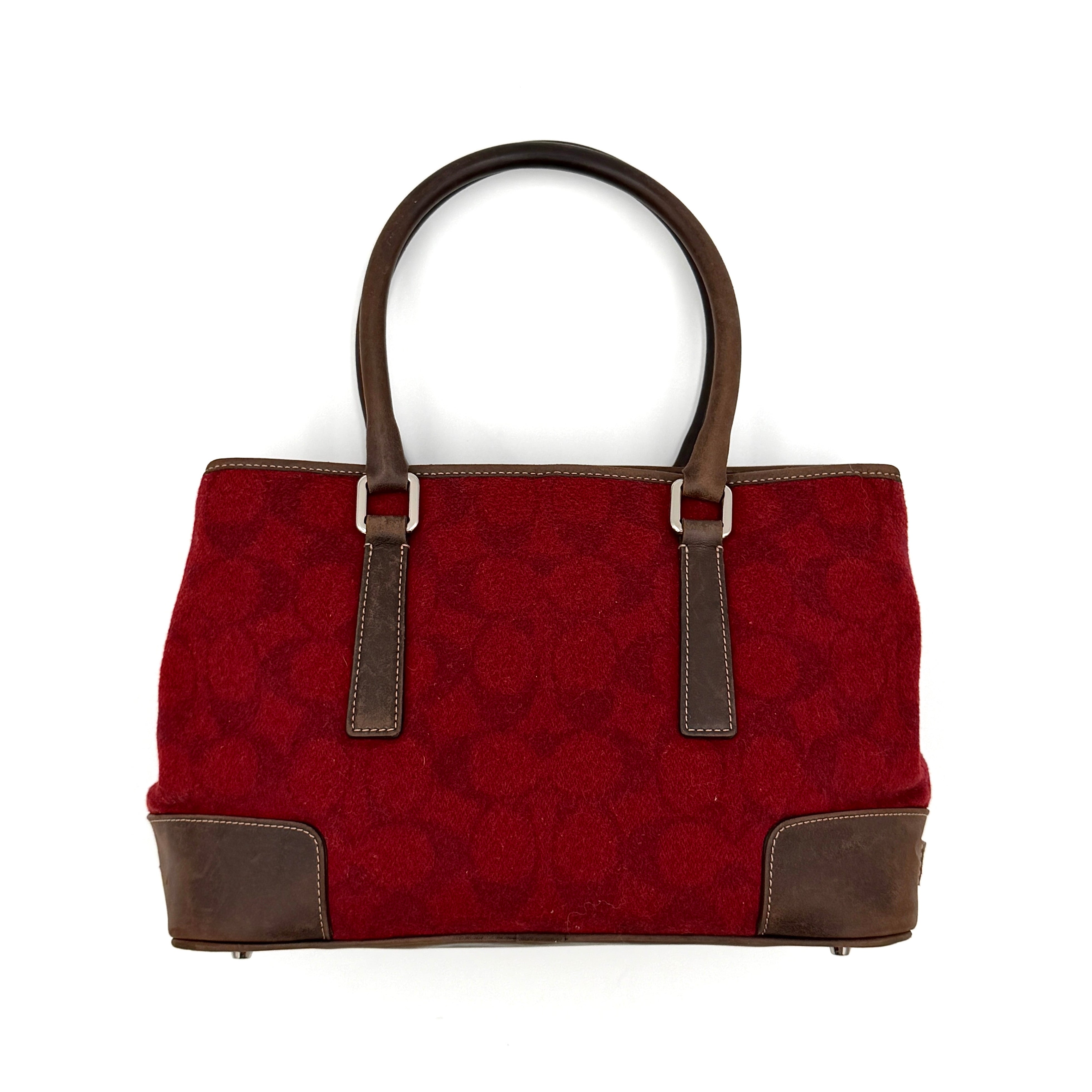 Coach Signature Canvas Wool Shoulder Bag Red/Brown
