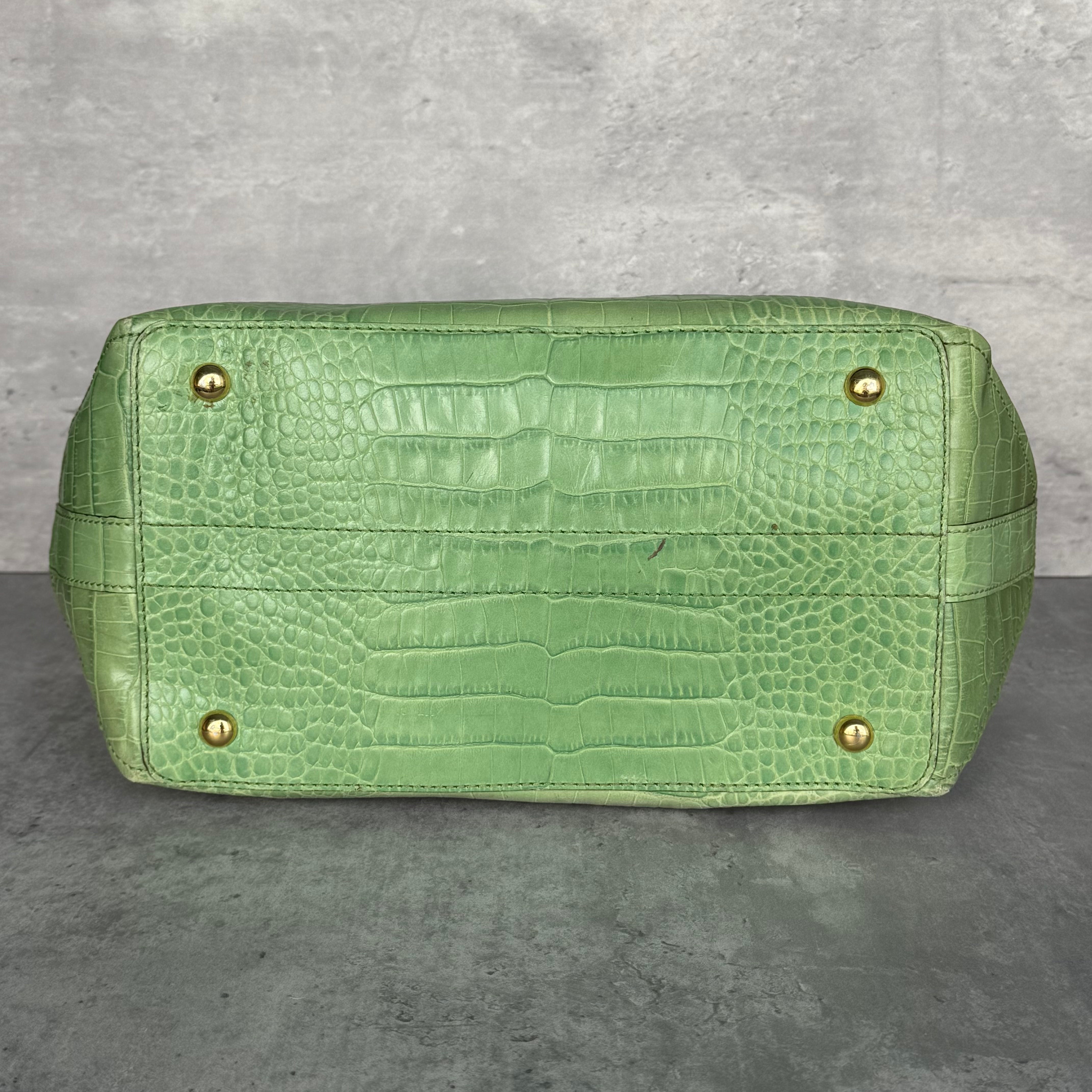 Kate Spade Croc Embossed Leather ShoulderBag Lime Green