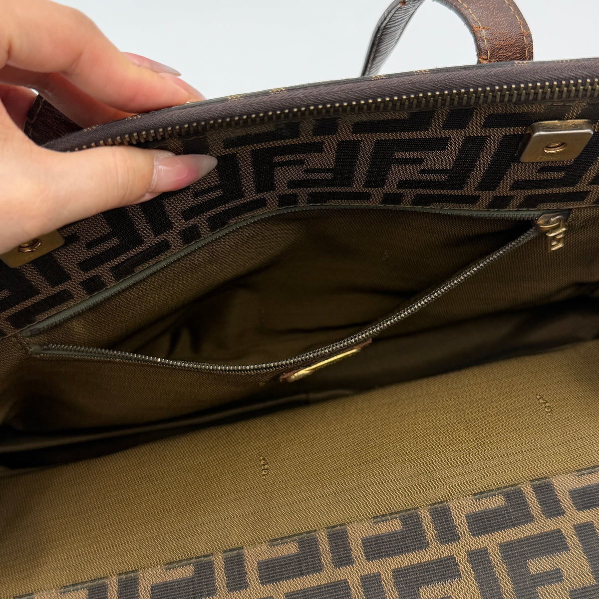 Fendi FF Zucca Tobacco Double Zip Tote Bag Brown