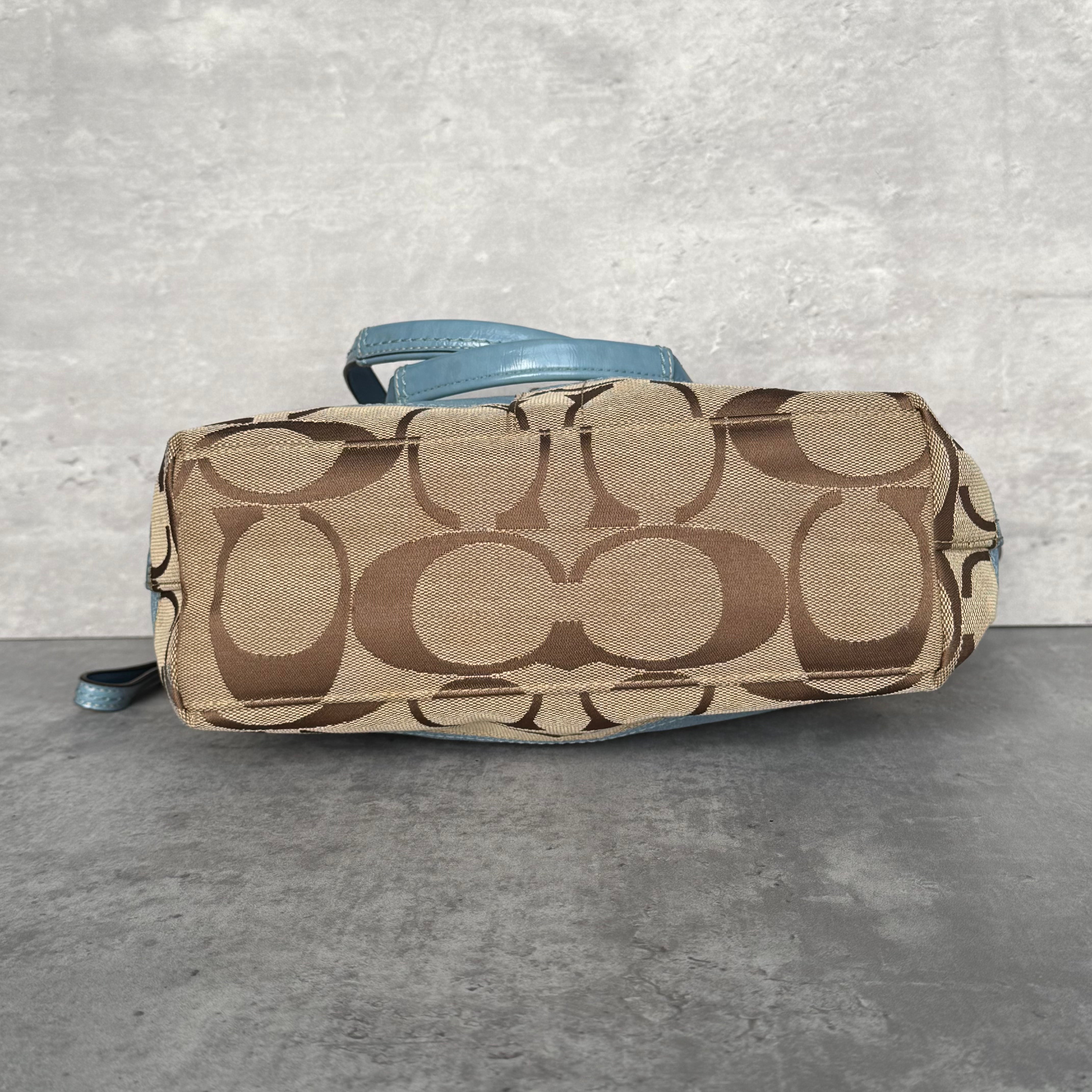 Coach Signature Stripe Tote Bag Light Blue/Beige