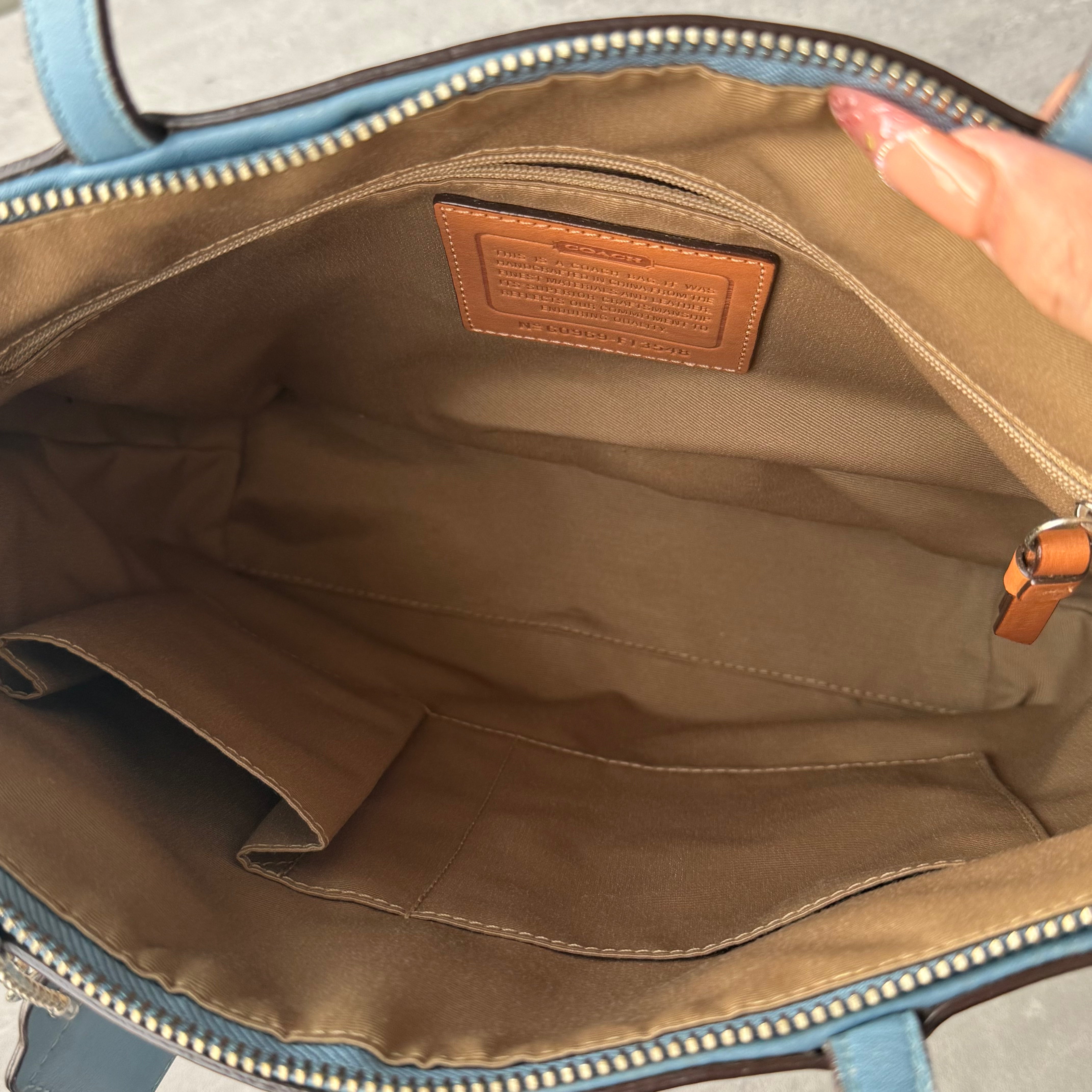 Coach Signature Stripe Tote Bag Light Blue/Beige