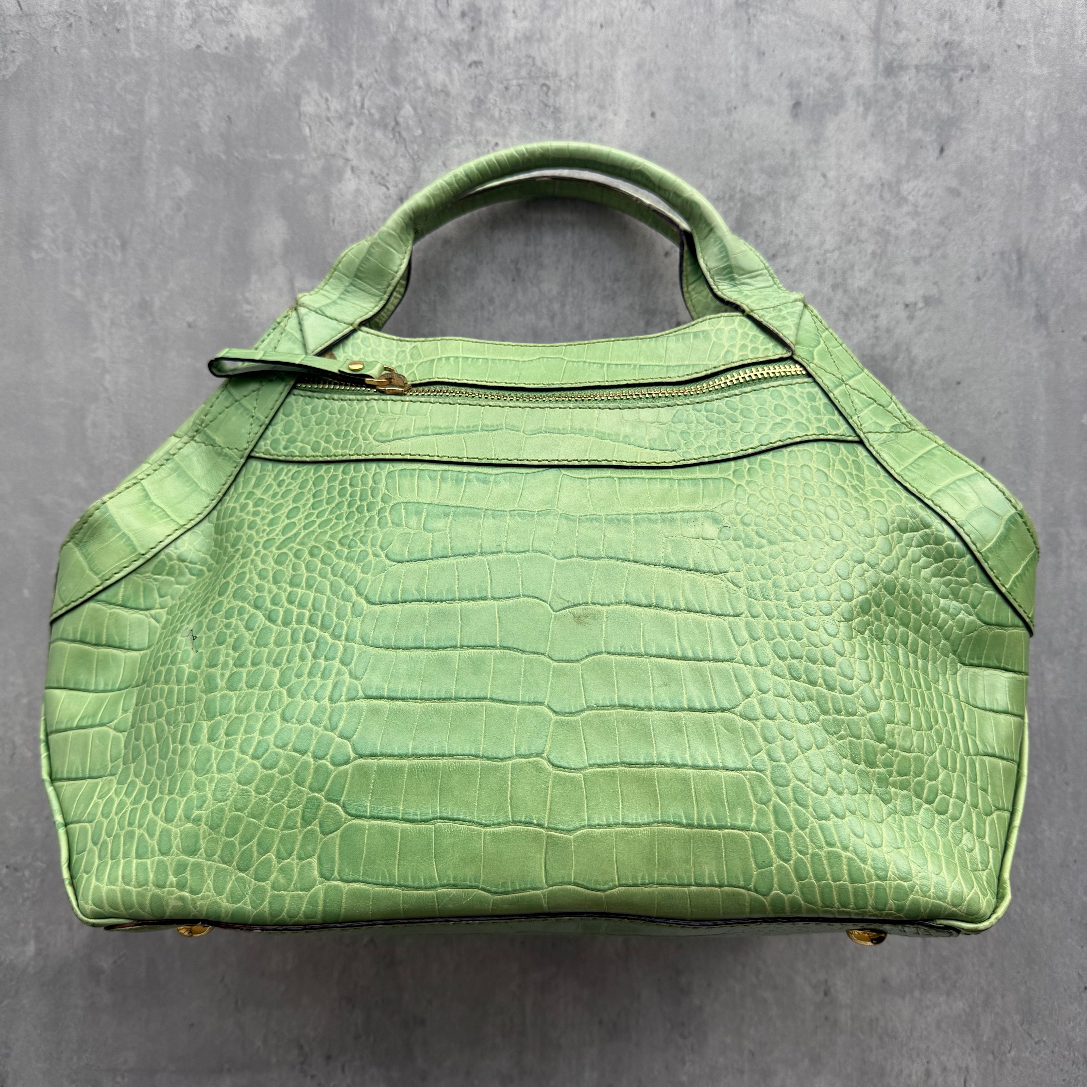 Kate Spade Croc Embossed Leather ShoulderBag Lime Green