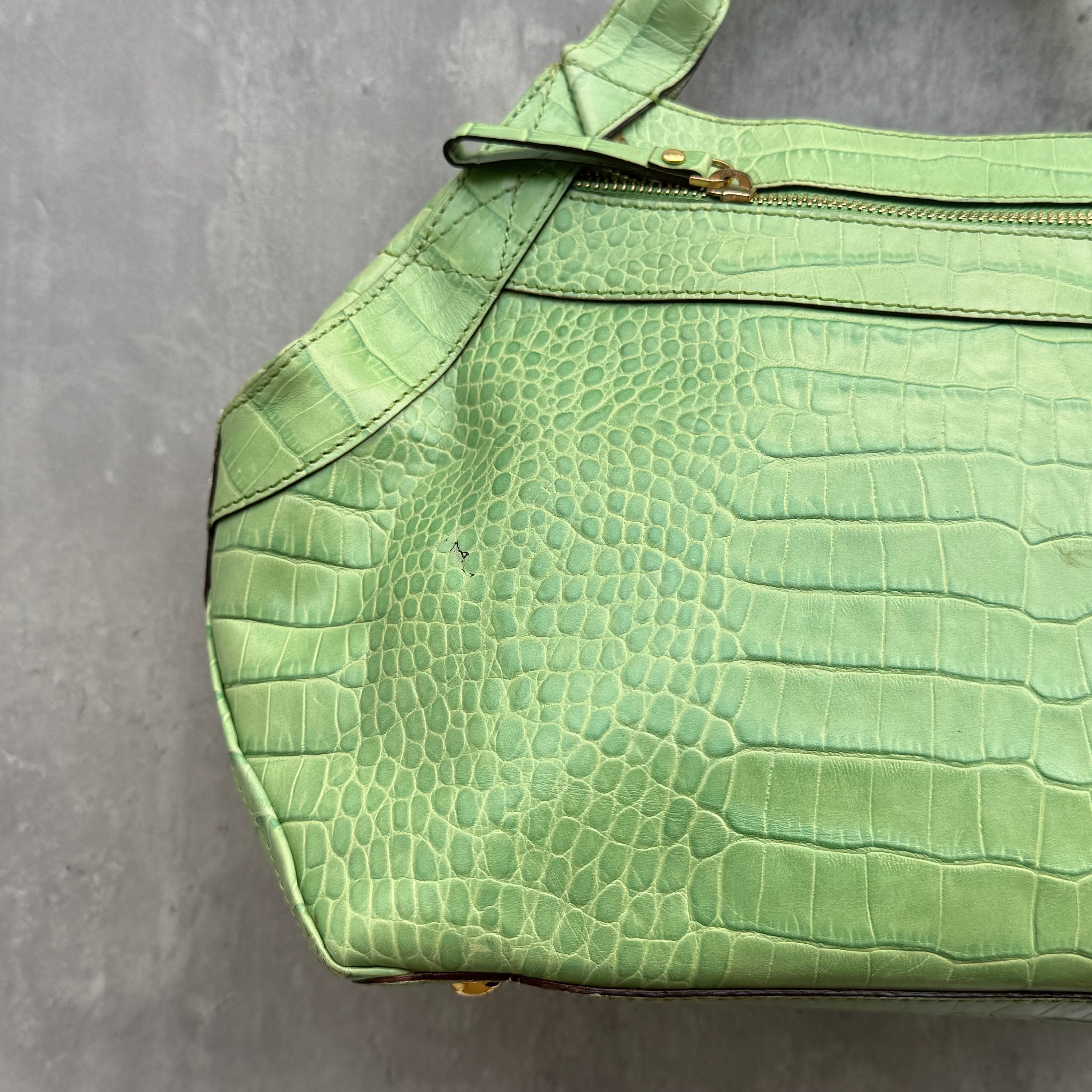 Kate Spade Croc Embossed Leather ShoulderBag Lime Green