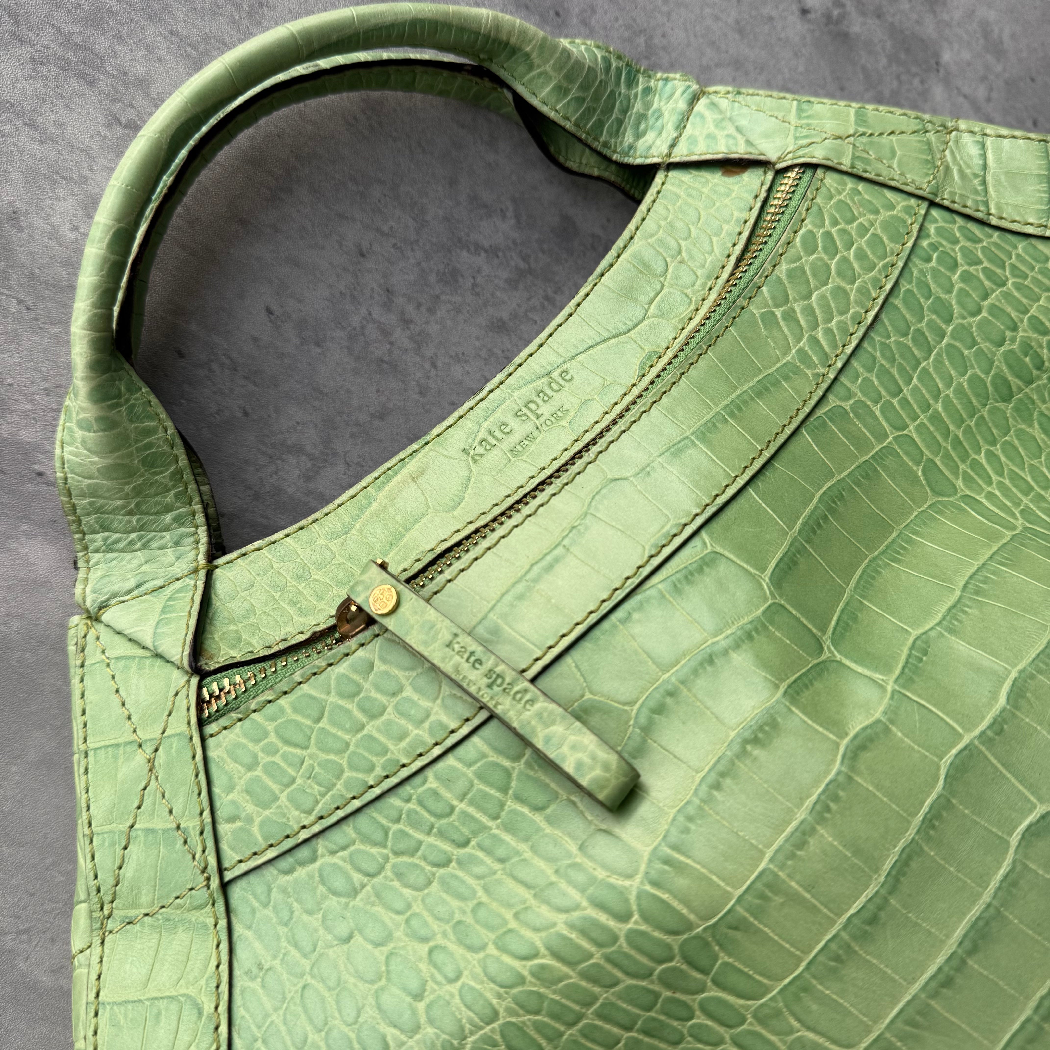 Kate Spade Croc Embossed Leather ShoulderBag Lime Green