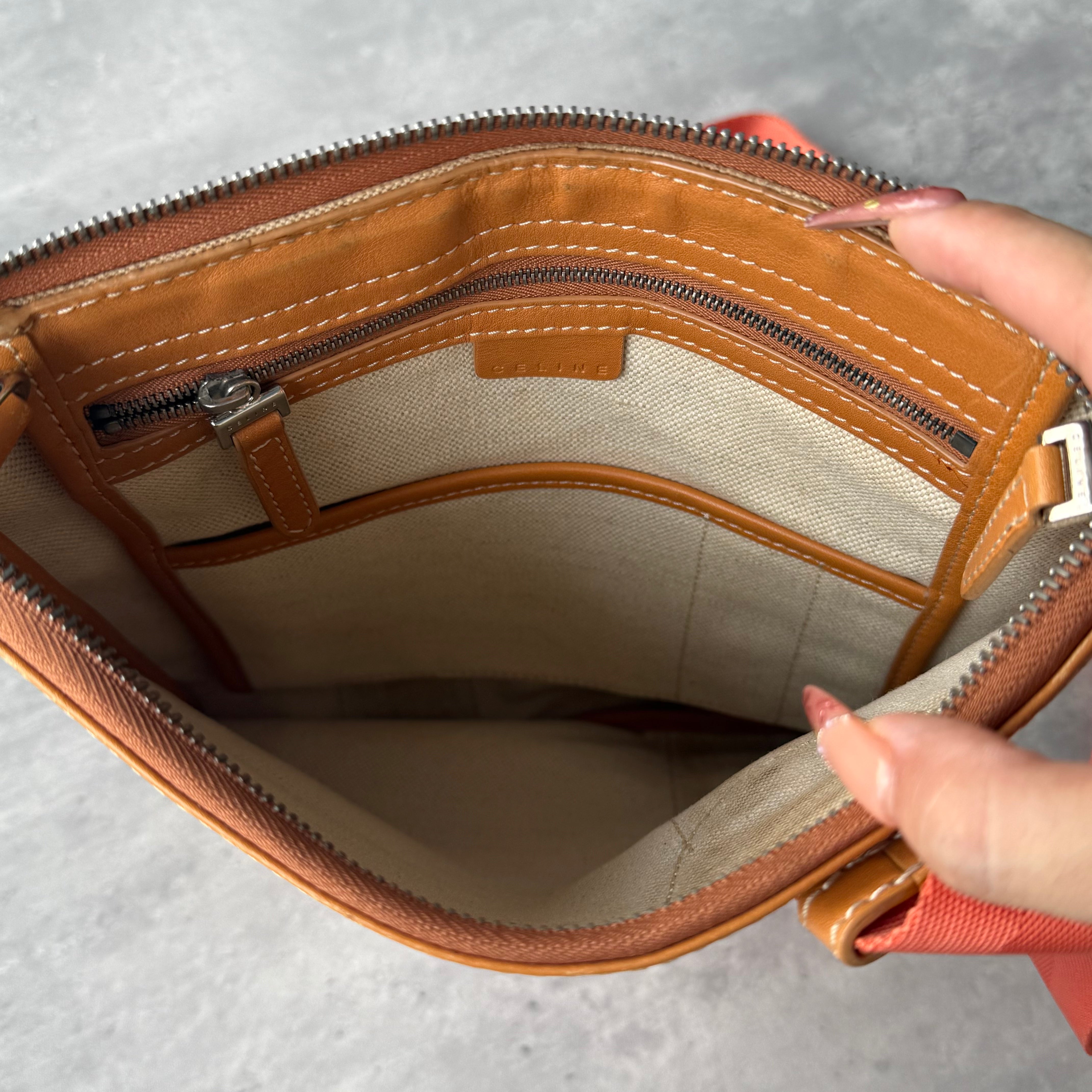 Celine Macadam Carriage Crossbody Bag Orange/Beige