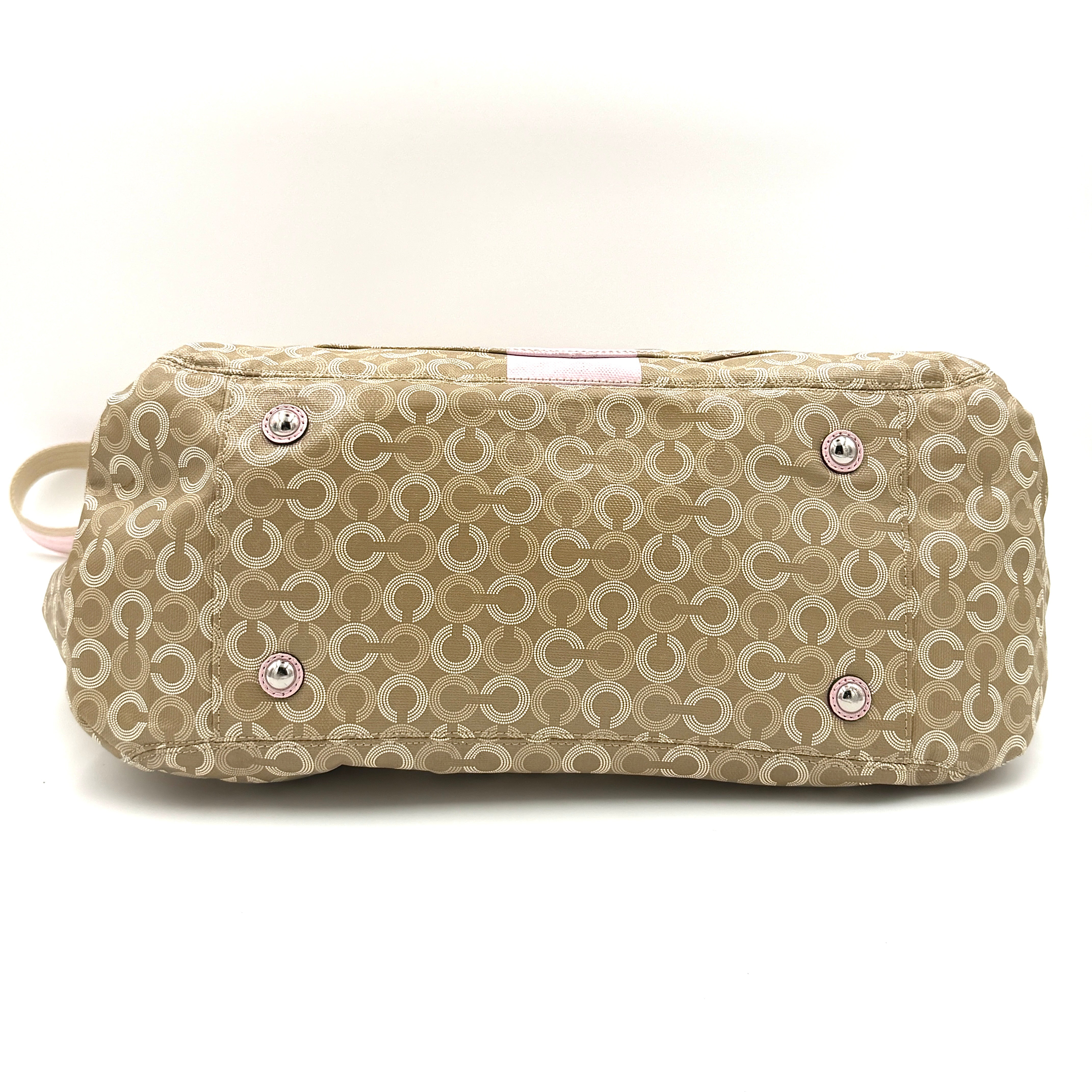 Coach 2Way Signature Stripe Tote Bag Pink/Beige