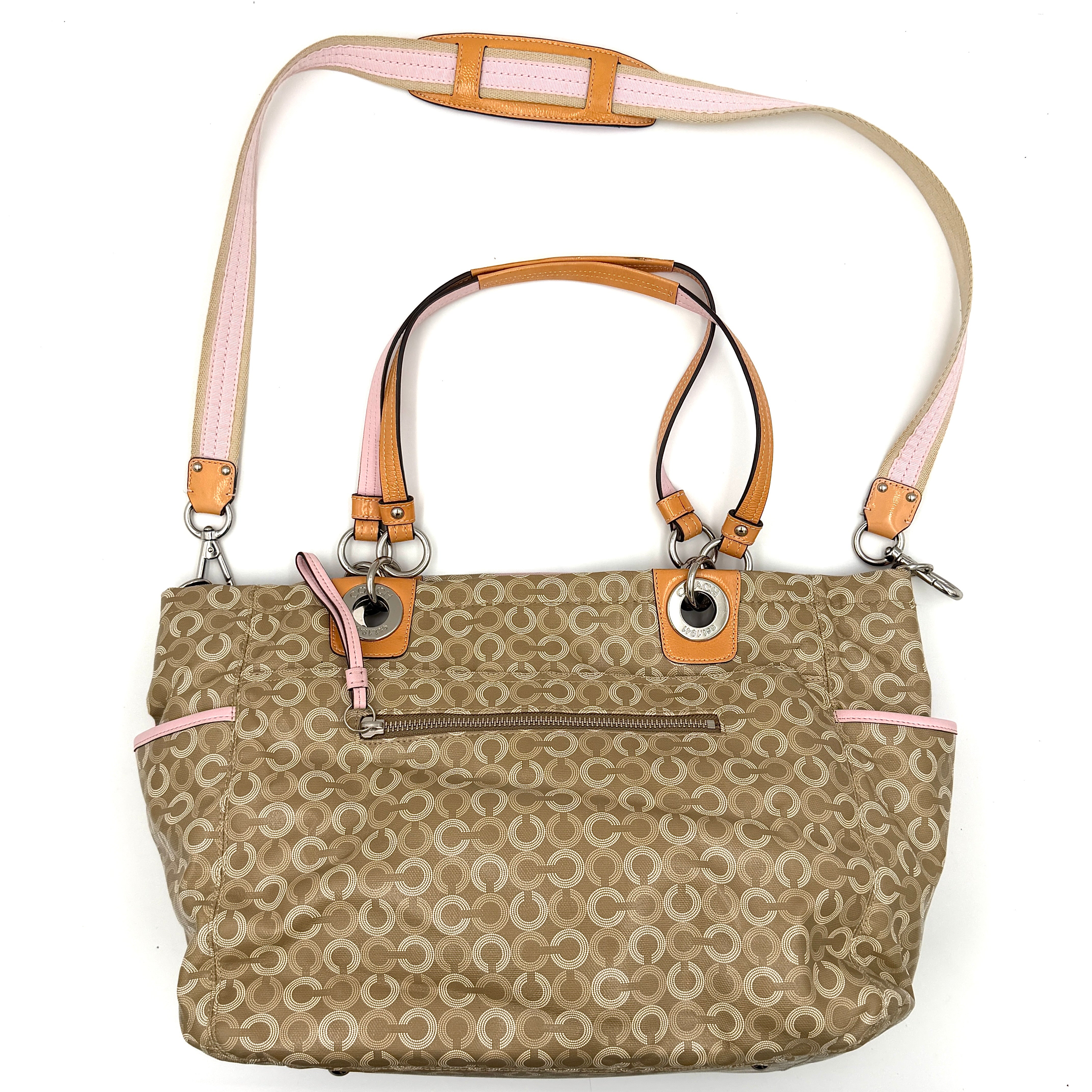 Coach 2Way Signature Stripe Tote Bag Pink/Beige