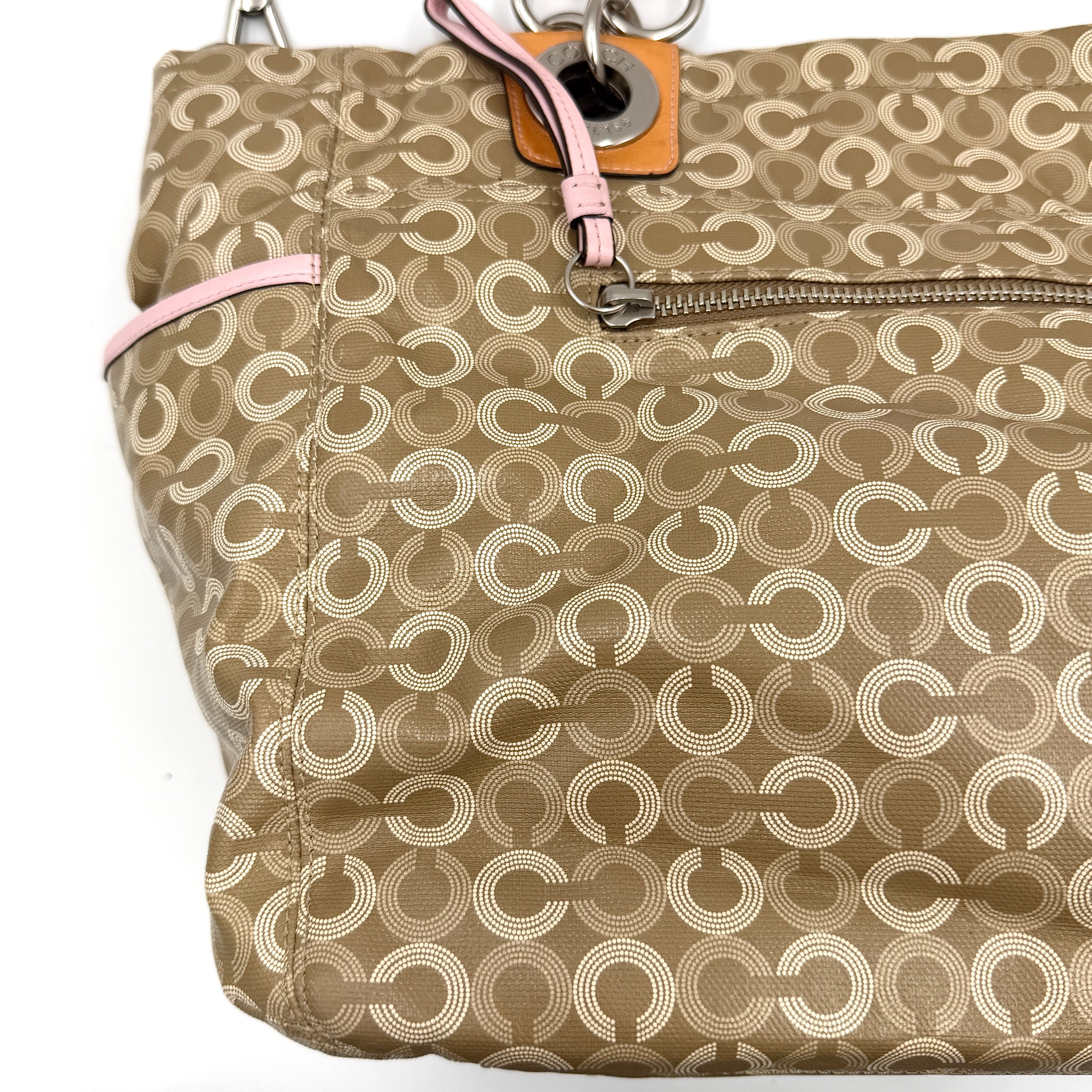 Coach 2Way Signature Stripe Tote Bag Pink/Beige