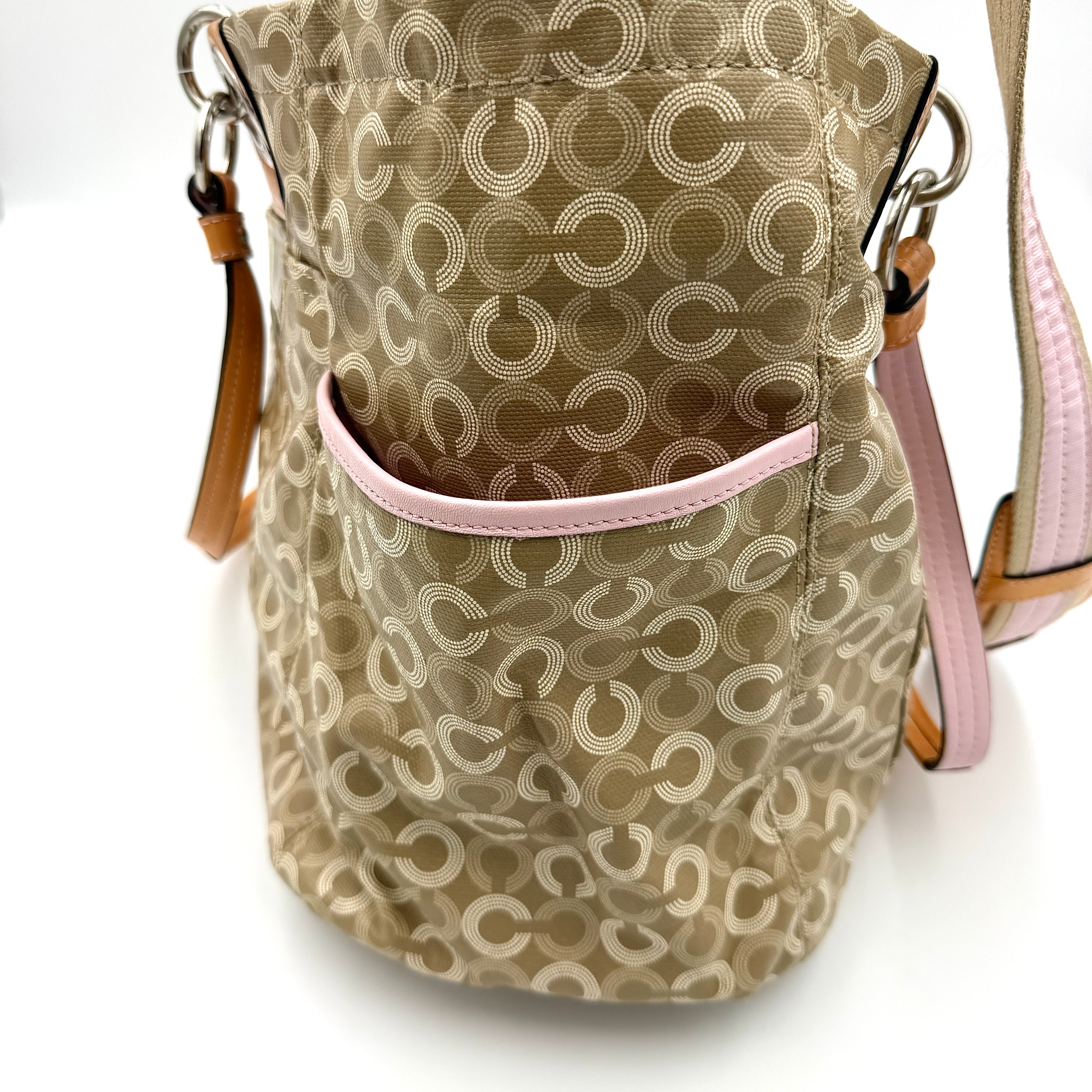 Coach 2Way Signature Stripe Tote Bag Pink/Beige