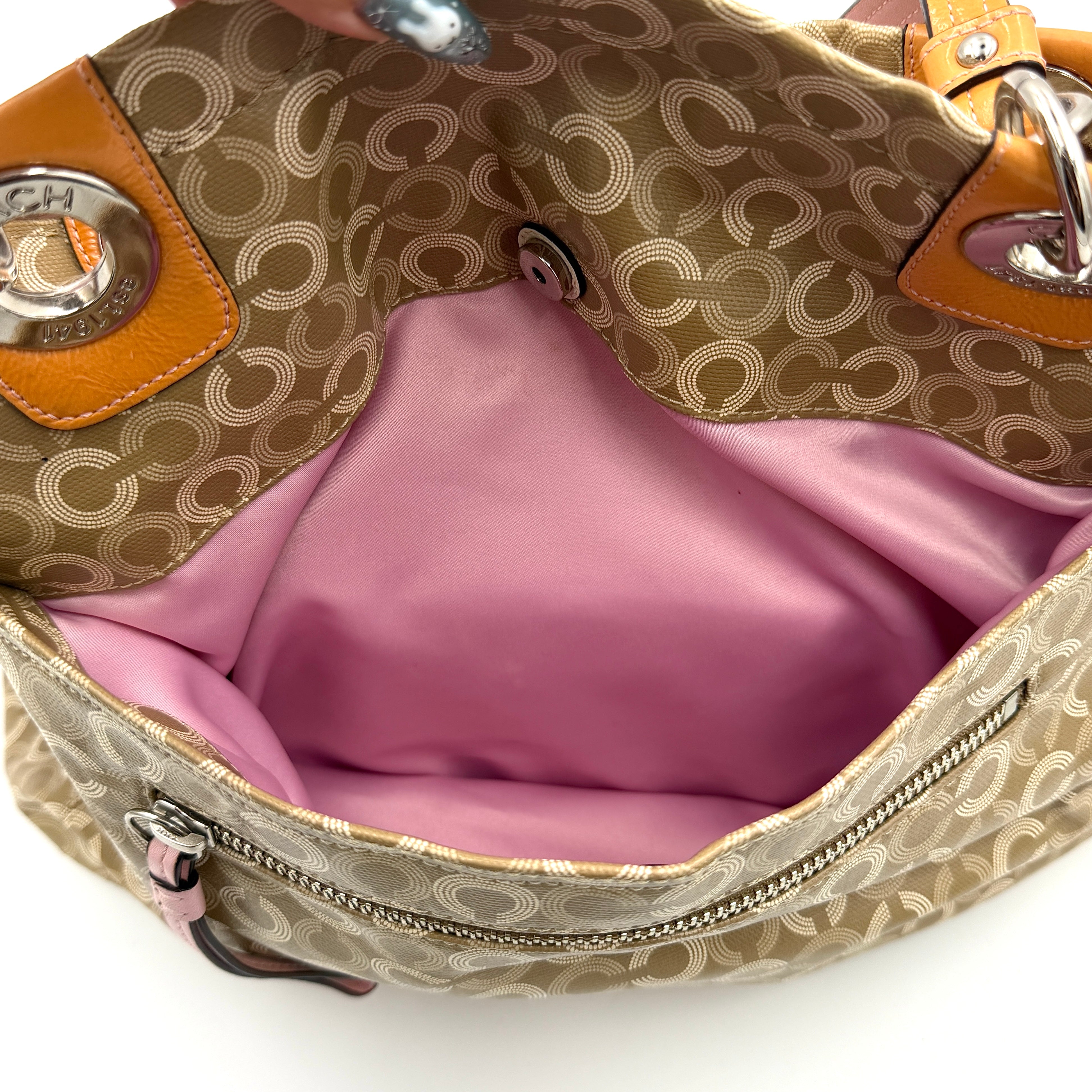 Coach 2Way Signature Stripe Tote Bag Pink/Beige