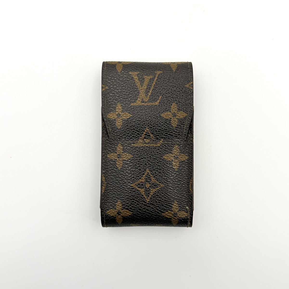 Front view of the Louis Vuitton Monogram Cigarette Case in brown coated canvas, showcasing the classic LV monogram print.
