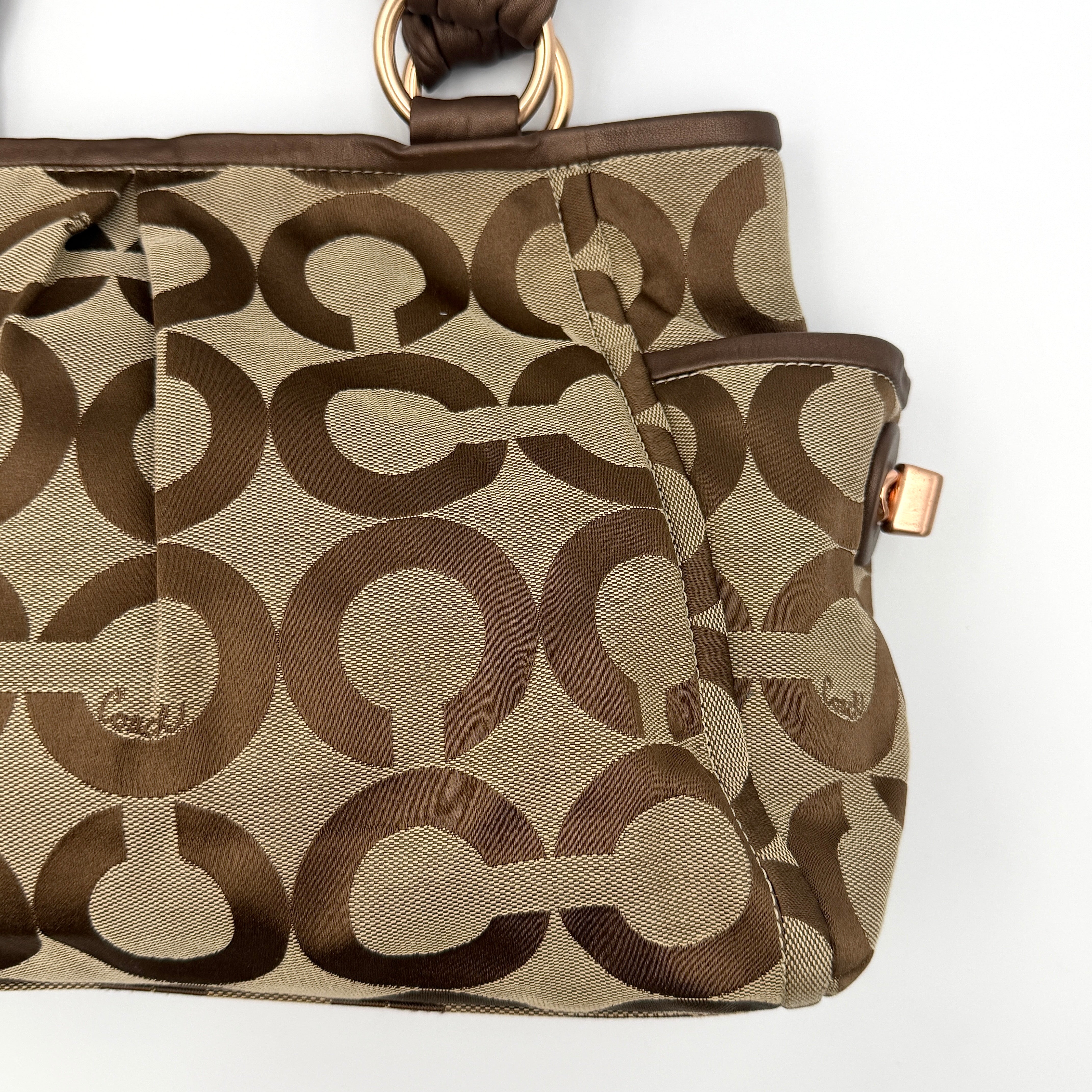 Coach Signature Op Art Parker Hobo Shoulder Bag Brown/Beige