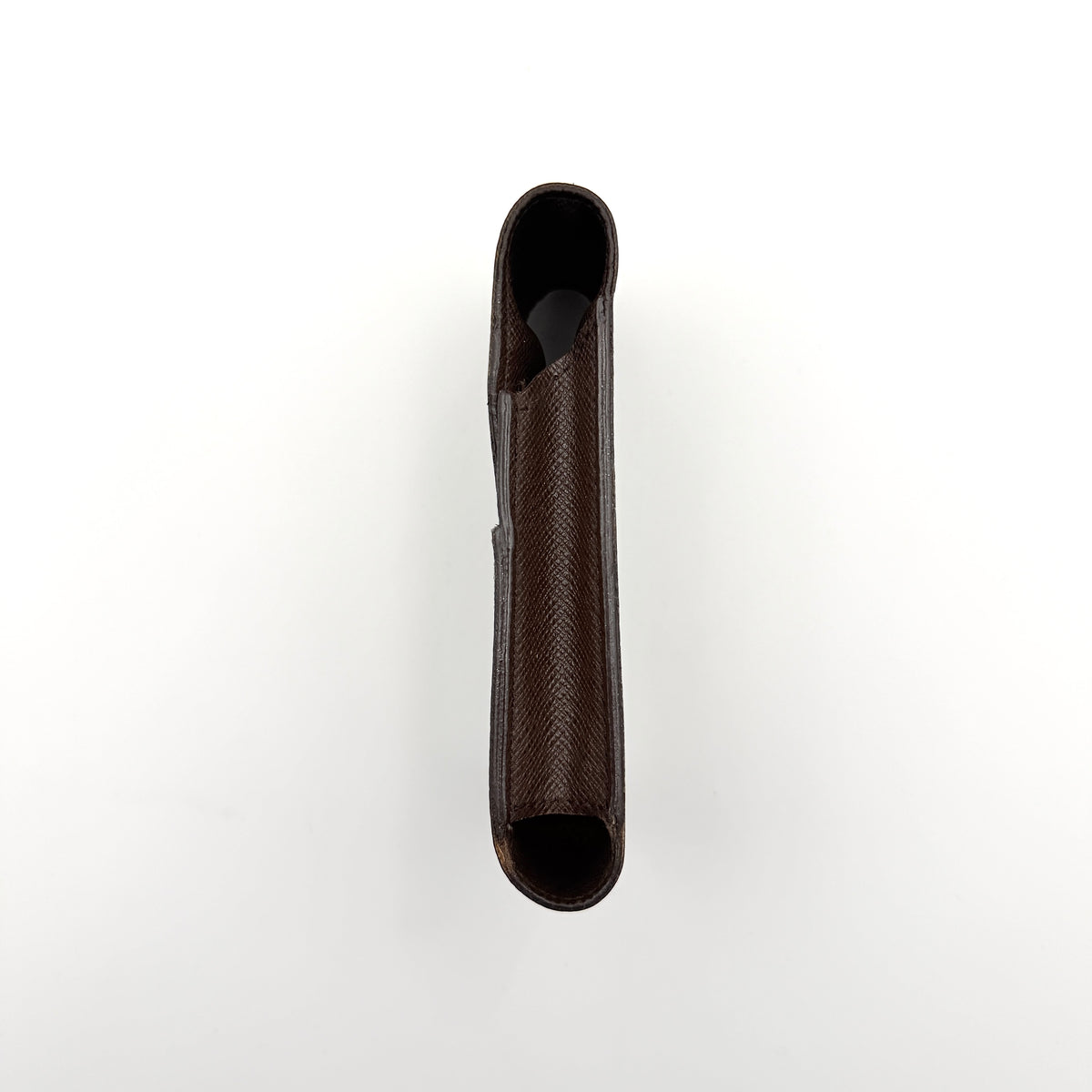 Louis Vuitton Damier brown cigarette case in checked coated canvas with a flap closure, photographed against a white background.