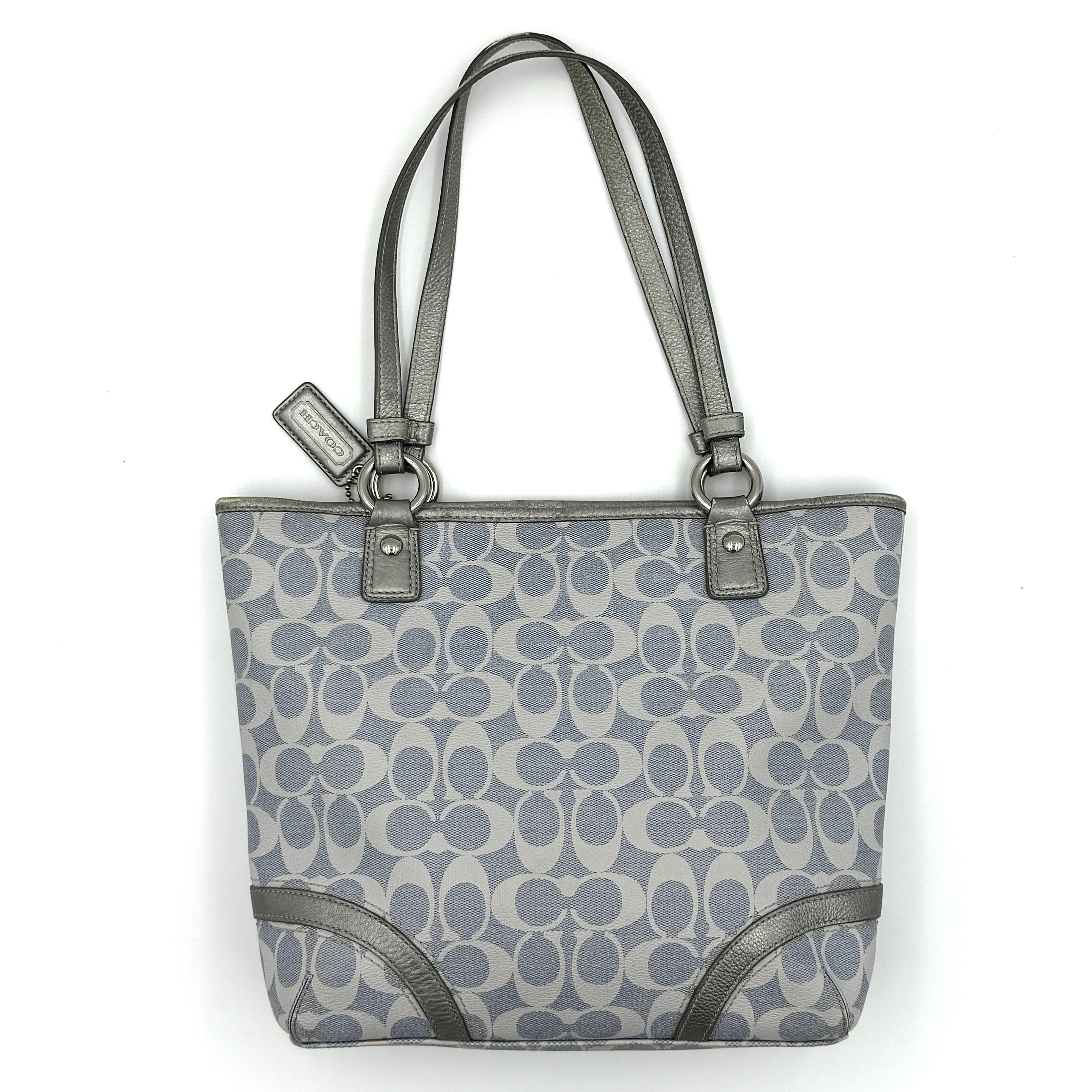 Coach Signature Peyton Heritage Tote Bag Light Blue/Silver