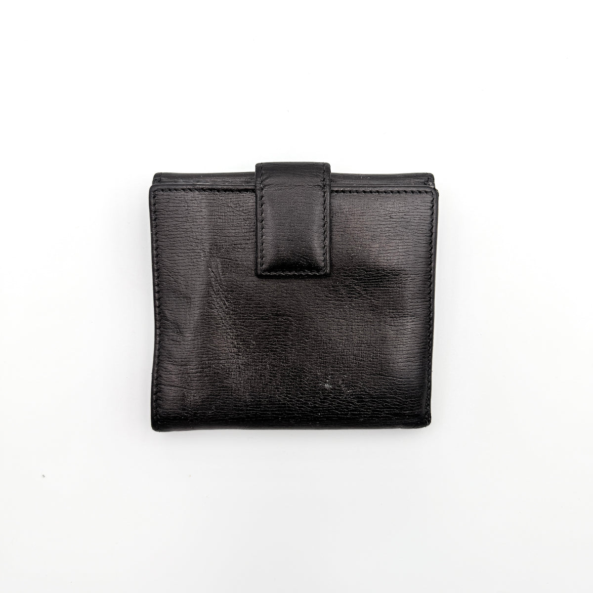 Gucci Interlocking G Heart Bifold Wallet in black leather with iconic silver-tone heart logo on the front flap.