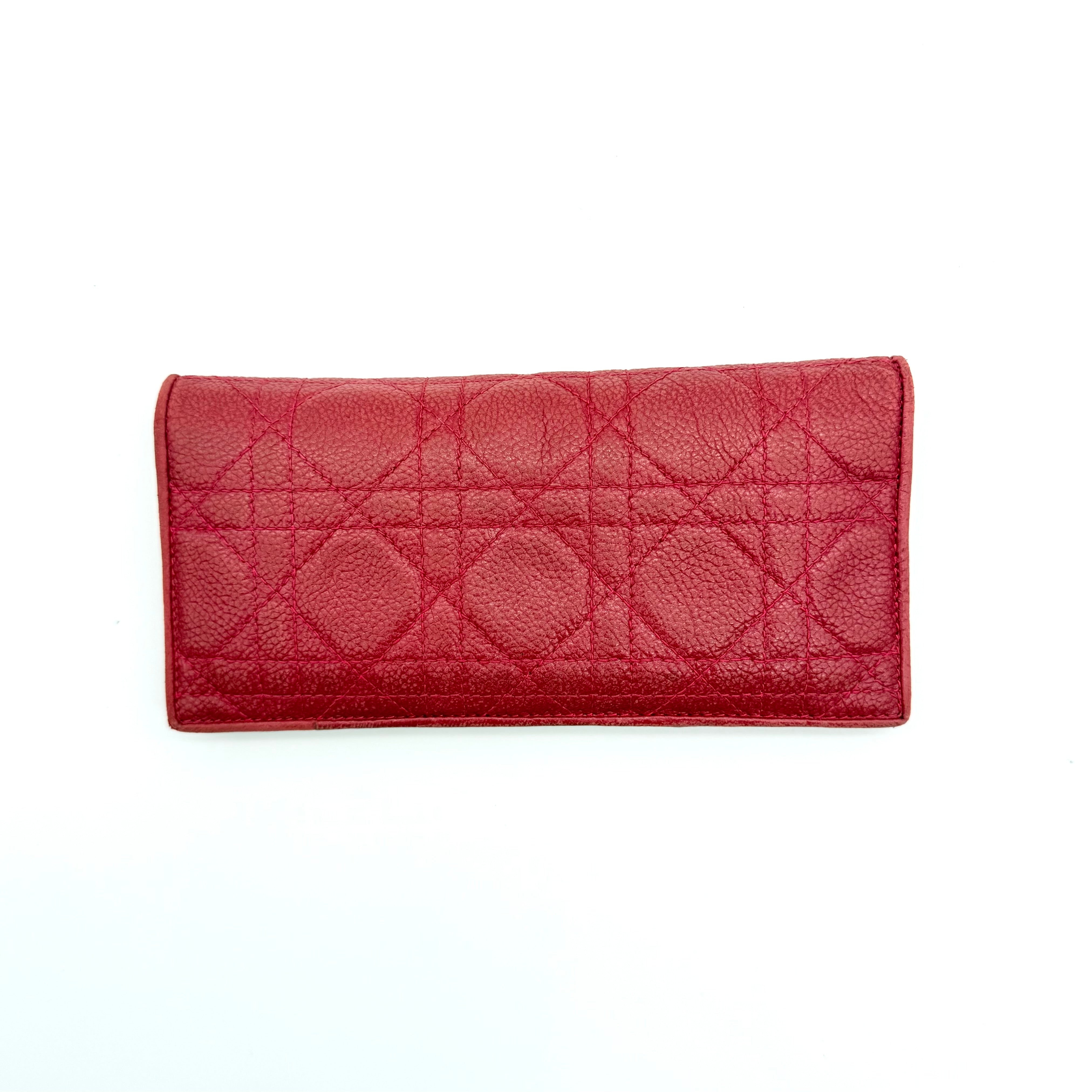 Christian Dior Lady Dior Quilted Long Wallet Red